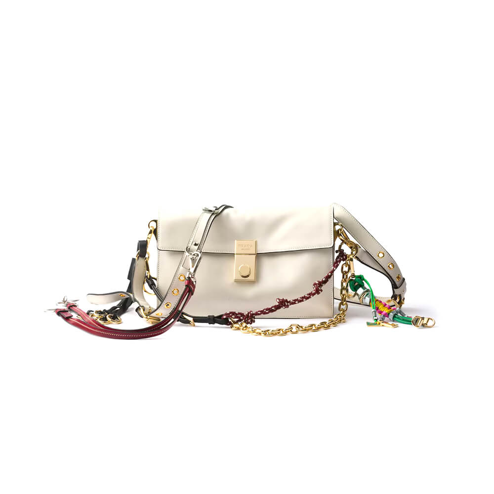 Prada Soft Sound large leather shoulder bag with charms(high-end grade)