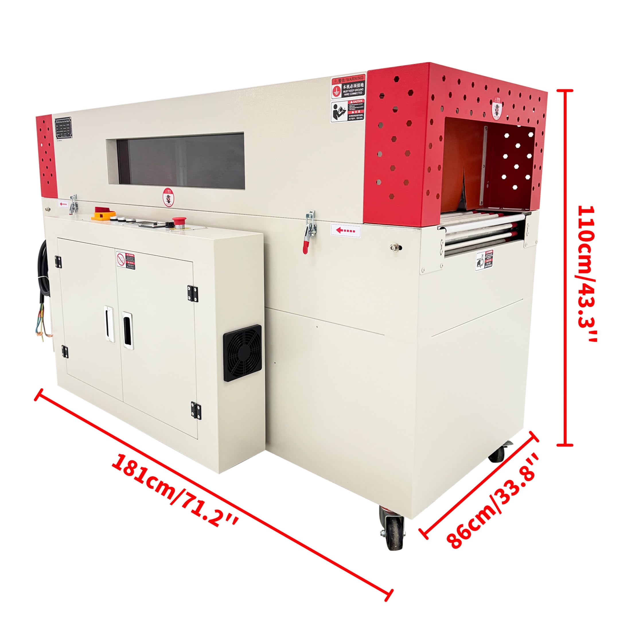 13KW Heat Shrink Tunnel PVC POF Continuous Shrink Wrap Machine | Thermal Shrink Furnace, SUS304 Heating Tube, 3-phase 220V Adjustable Temp & Conveyor Speed, Food/Beverage/Dailypackaging