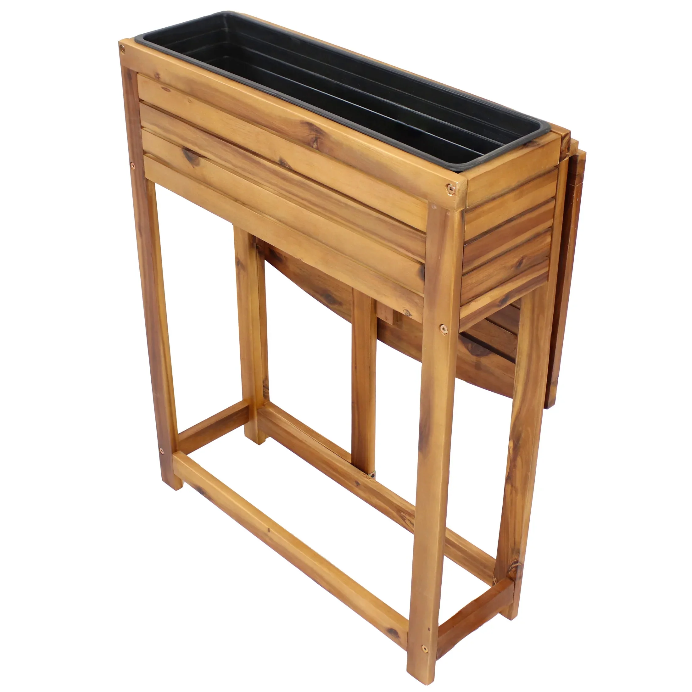 Sunnydaze 24.25 x 25 x 30.5 Natural Acacia Wood Rectangular Raised Garden Bed with Shelf