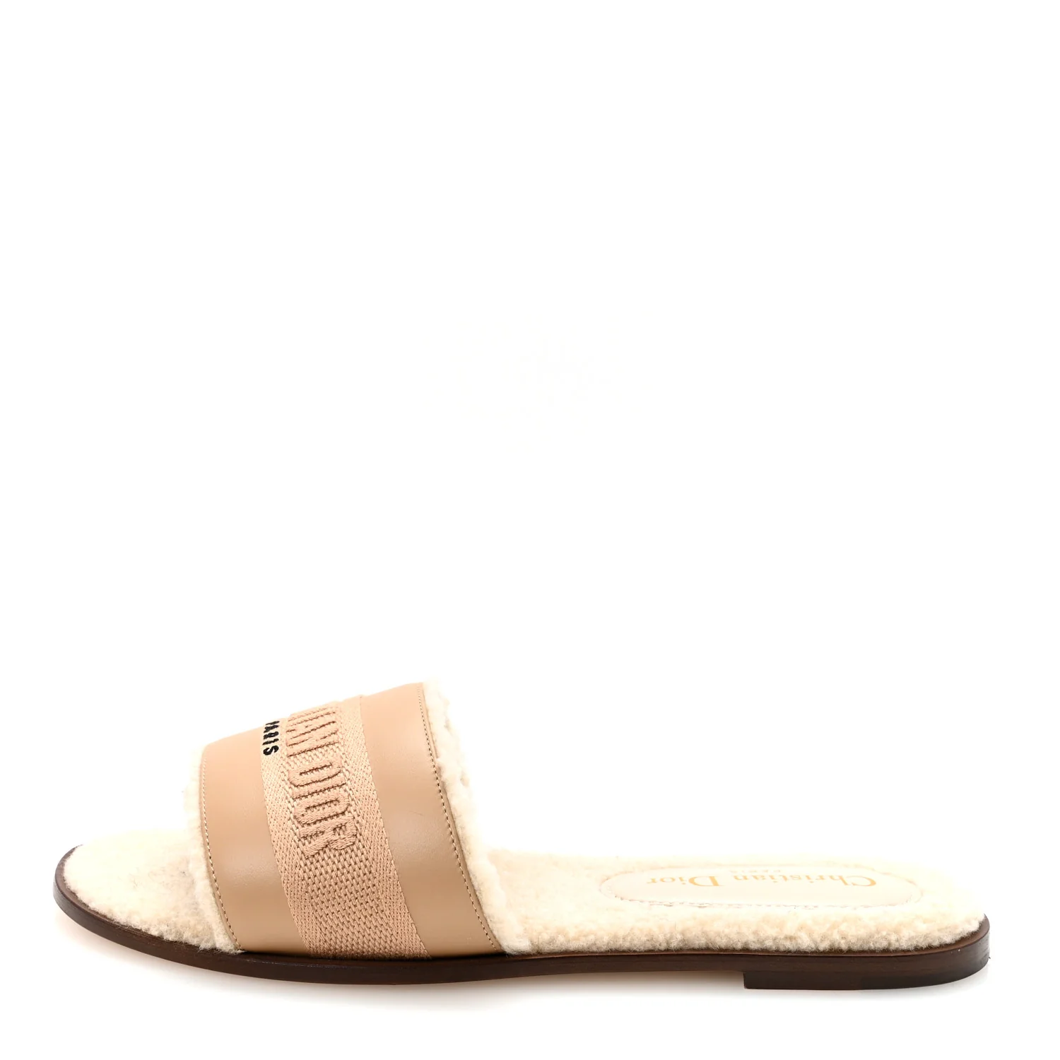 Suede Goatskin Shearling Embroidered Dway Slide Sandals 38 Cookie