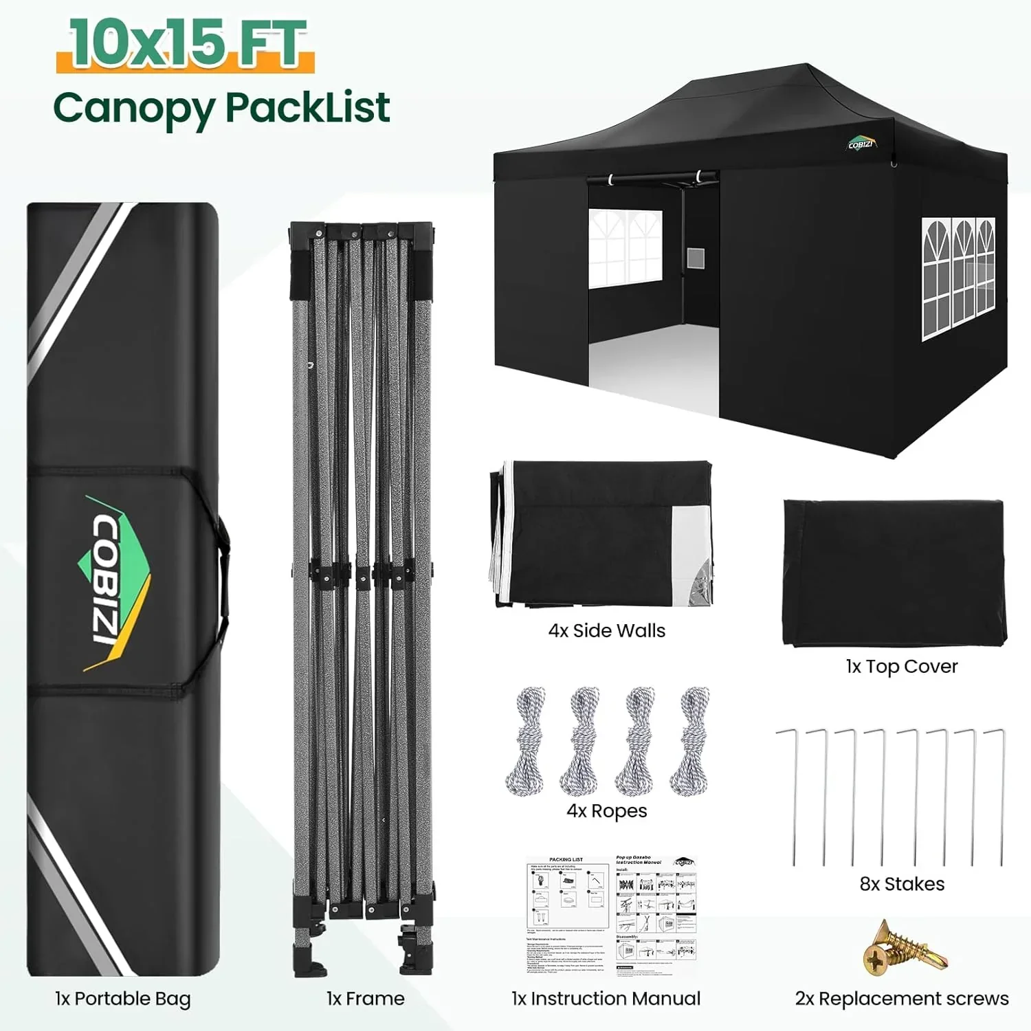 Tente pliante robuste COBIZI 10x20, 6 parois latérales, pour événements commerciaux, mariages et réceptions