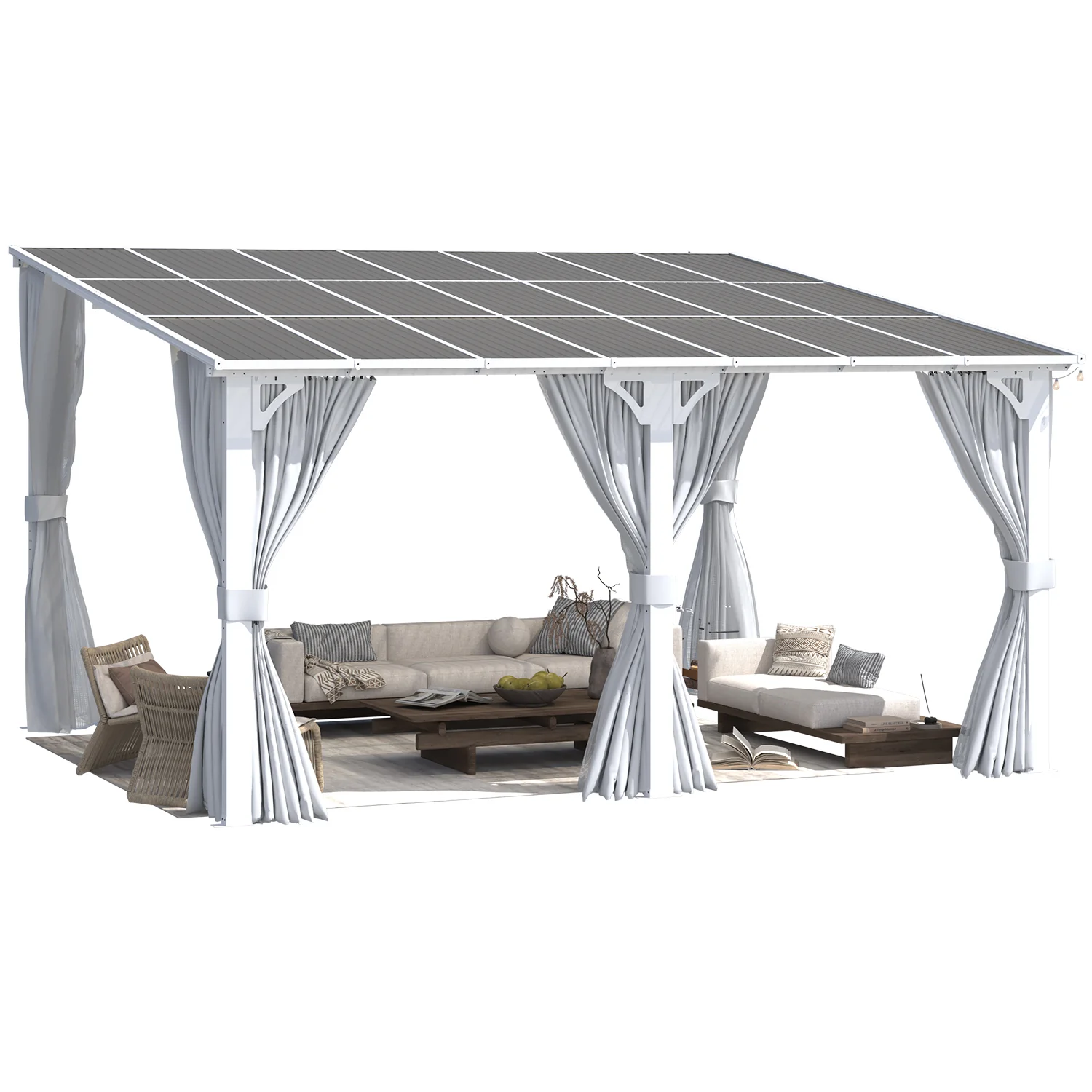 AECOJOY 14'x12' Wall Gazebo with Curtains and Mosquito Netting, White