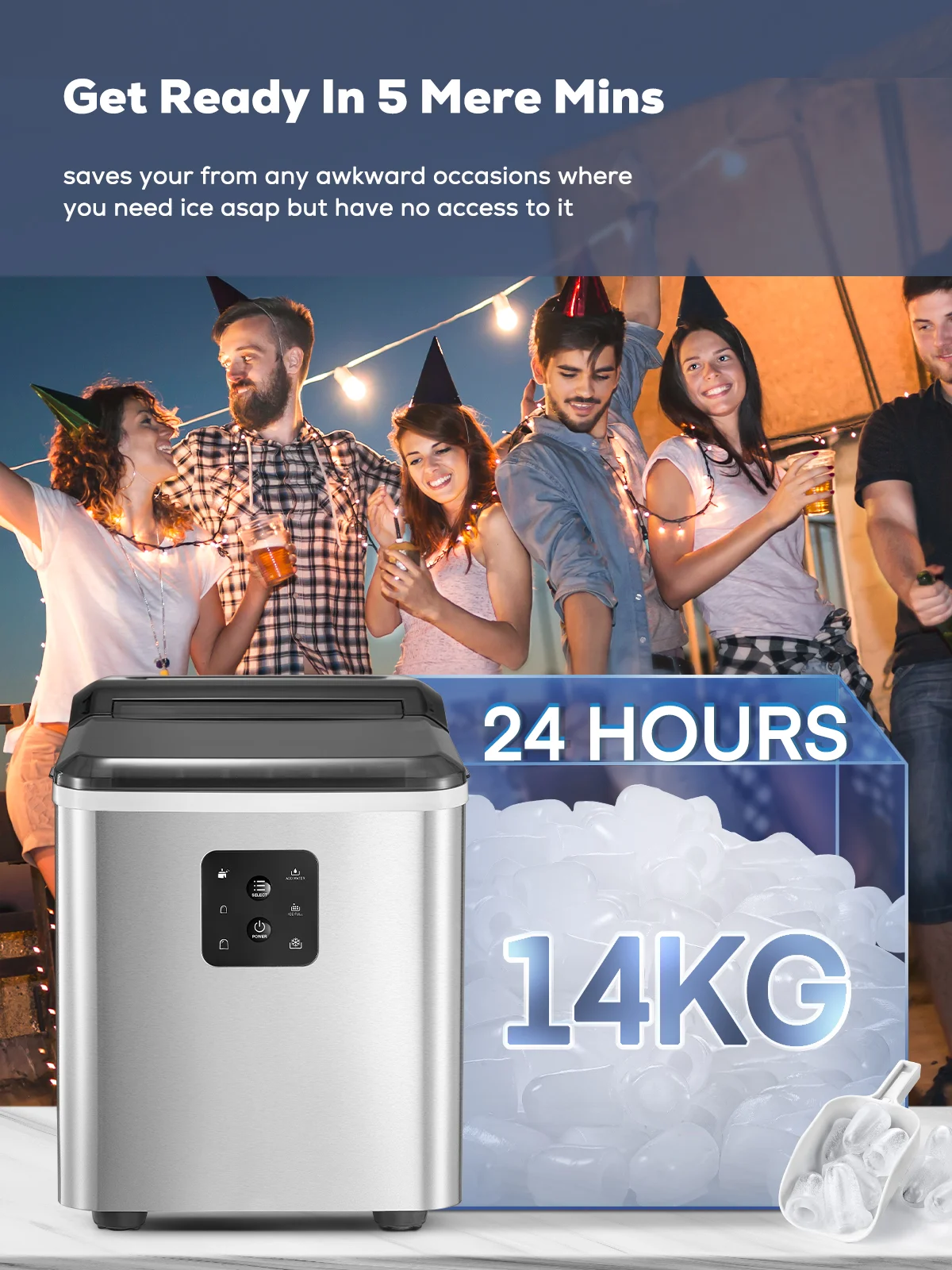 Ice Maker Countertop 2 Sizes, 28lbs in 24h, 9 Bullet Ice in 6M, Selfclean, Stainless Steel - Image 6