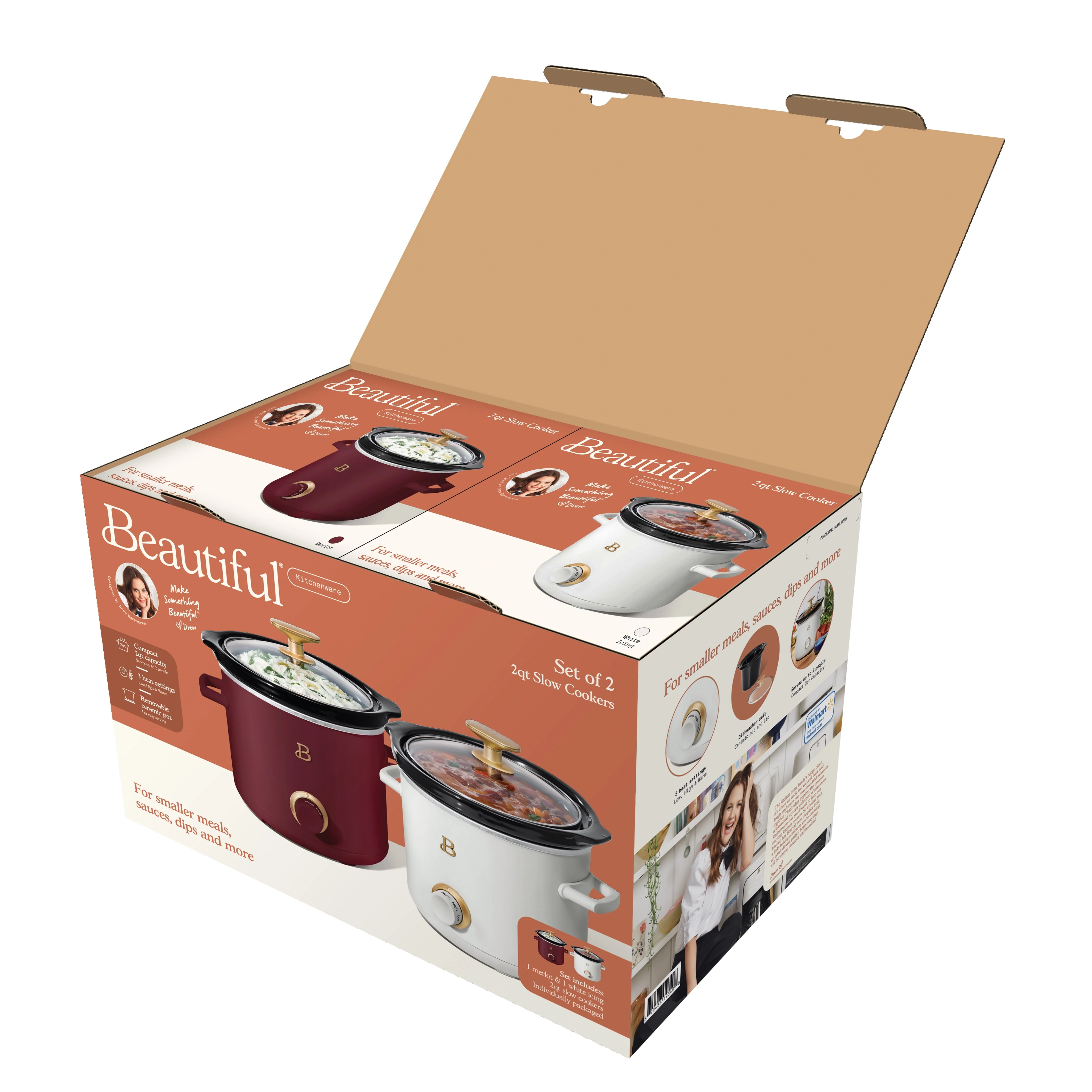 Beautiful 2 qt Slow Cooker Set, 2 Pack, White Icing and Merlot by Drew Barrymore, 19340, 100 W Image 8