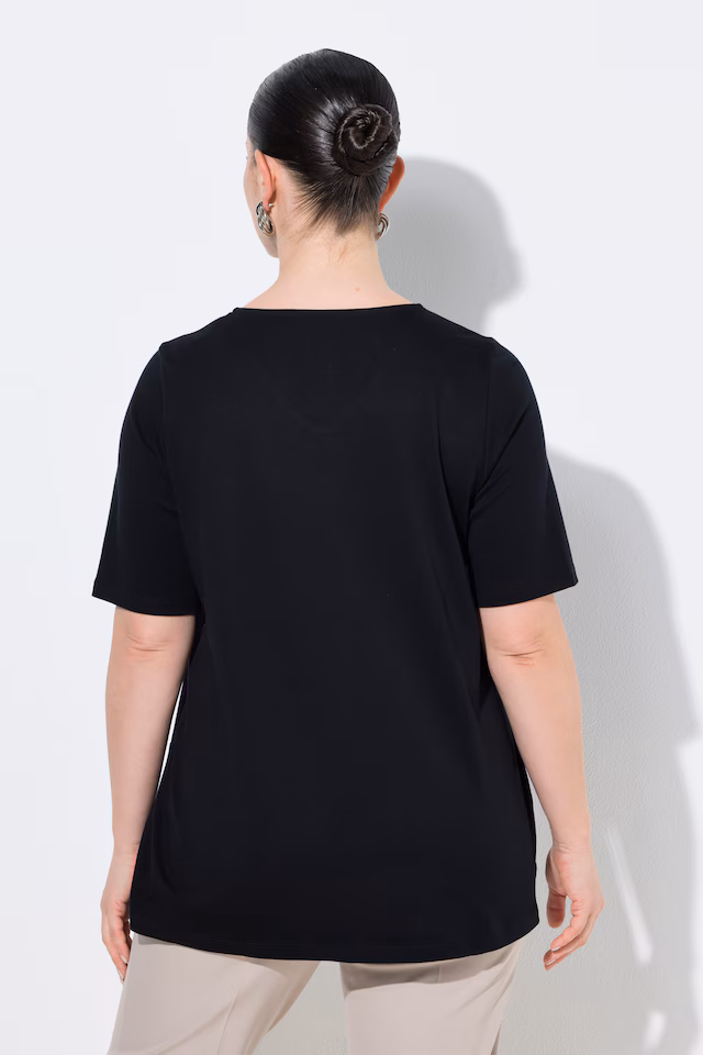 Rhinestoned Cutout Short Sleeve Pima Cotton T-Shirt Blouse