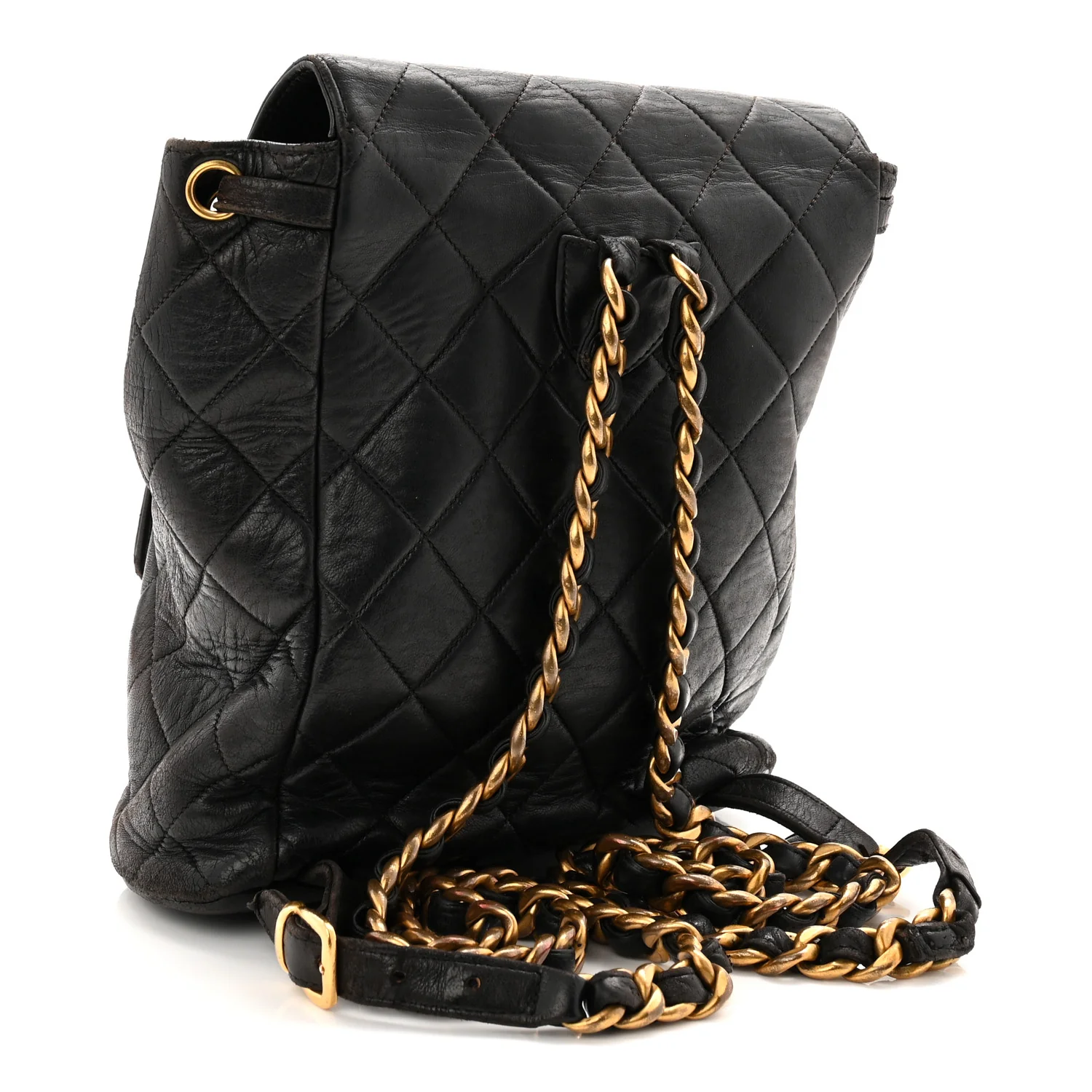Lambskin Quilted Drawstring Backpack Black