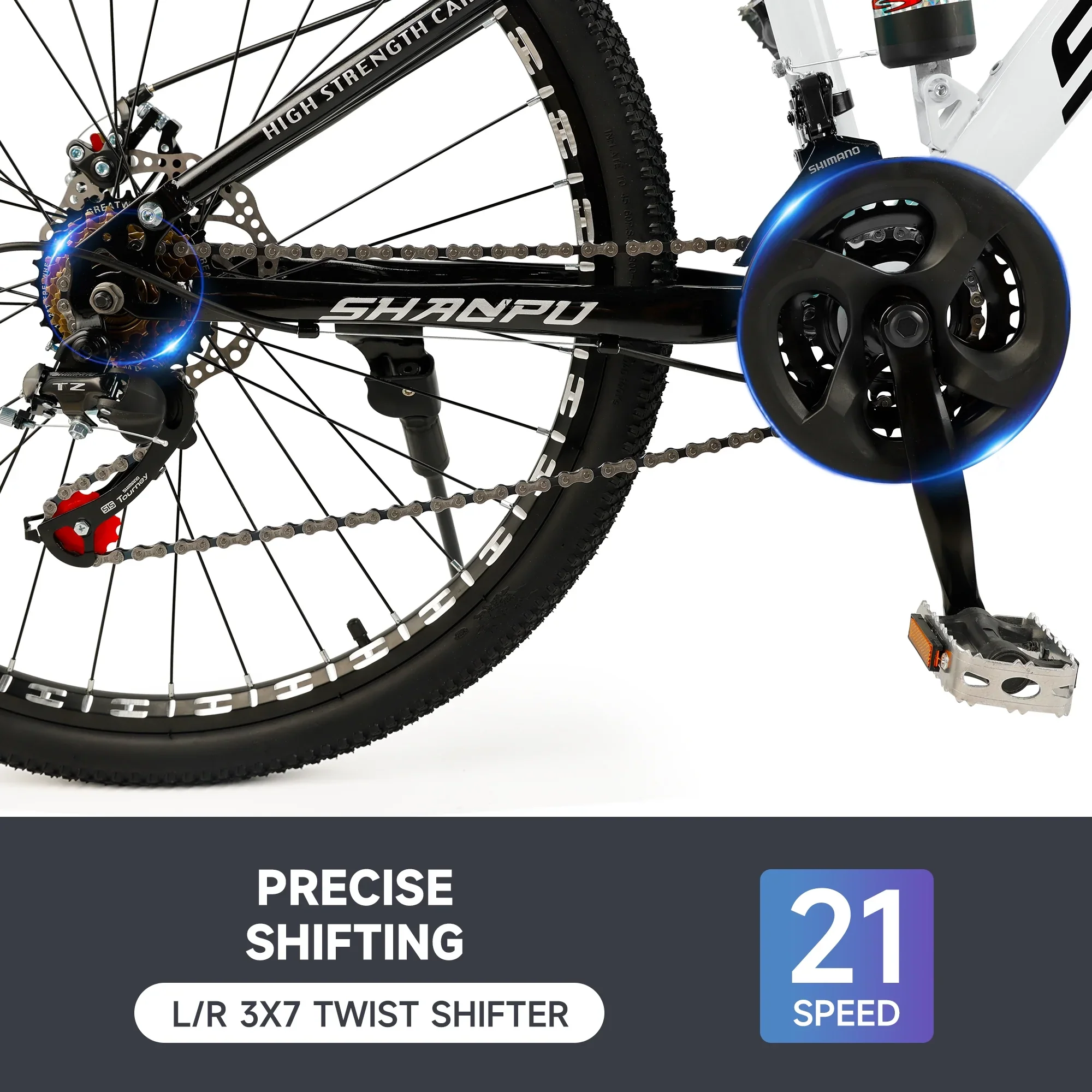 ARTUDATECH 26 Inch Wheel Full Suspension Mens Mountain Bike, Shimano 21 Speed,  Dual Disc Brake Bike for Men Womens Adult Bicycle With Bike Lock And Air Pump, orange
