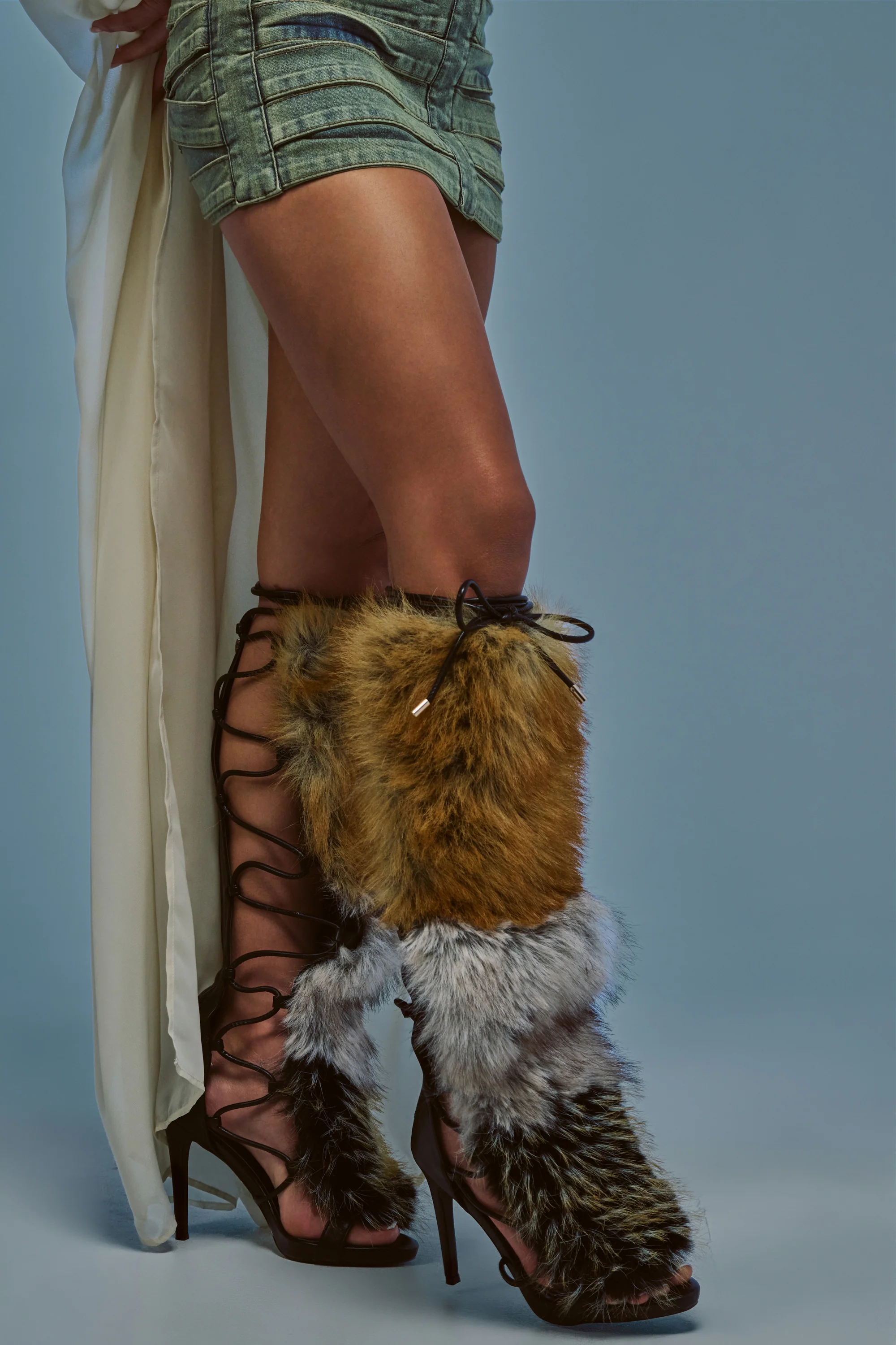AZALEA WANG STAMOS BLACK MULTI FUR GLADIATOR STILETTO SANDAL - Akira Store