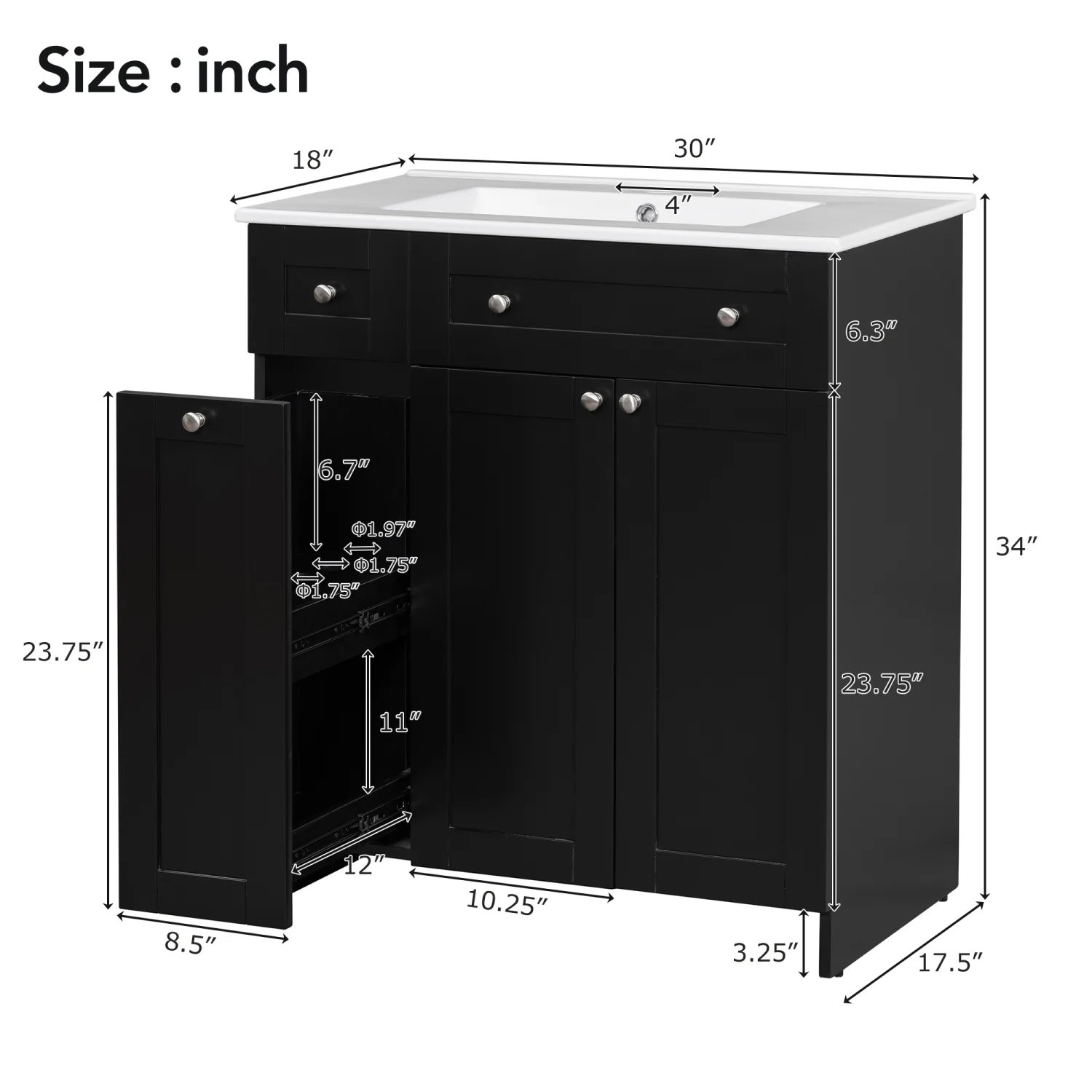 30" Bathroom Vanity with Sink Combo Wall Mounted Storage Cabinet Set with Soft Close Drawers, Modern Design with Invisible Handle, Resin Basin Sink Top, Gray - Image 6