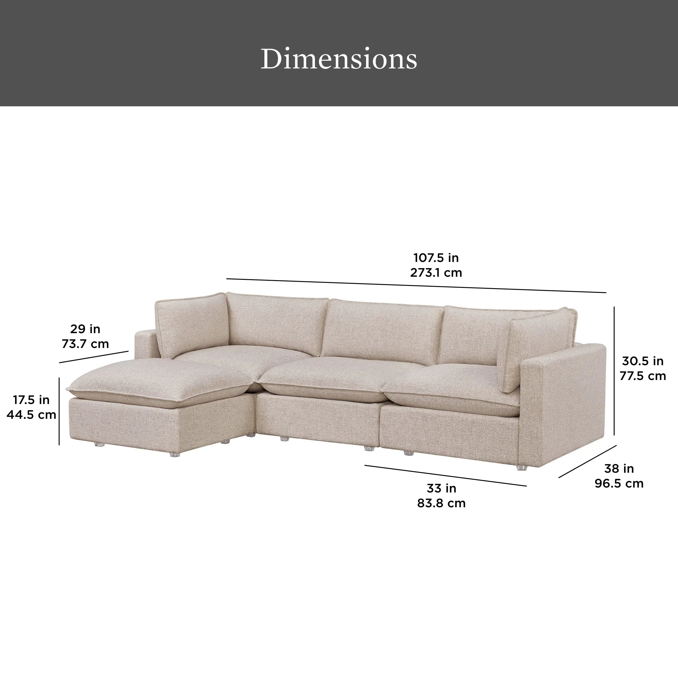 Better Homes & Gardens Weston 107.5 Cloud Modular Sectional Sofa, Heathered Blue