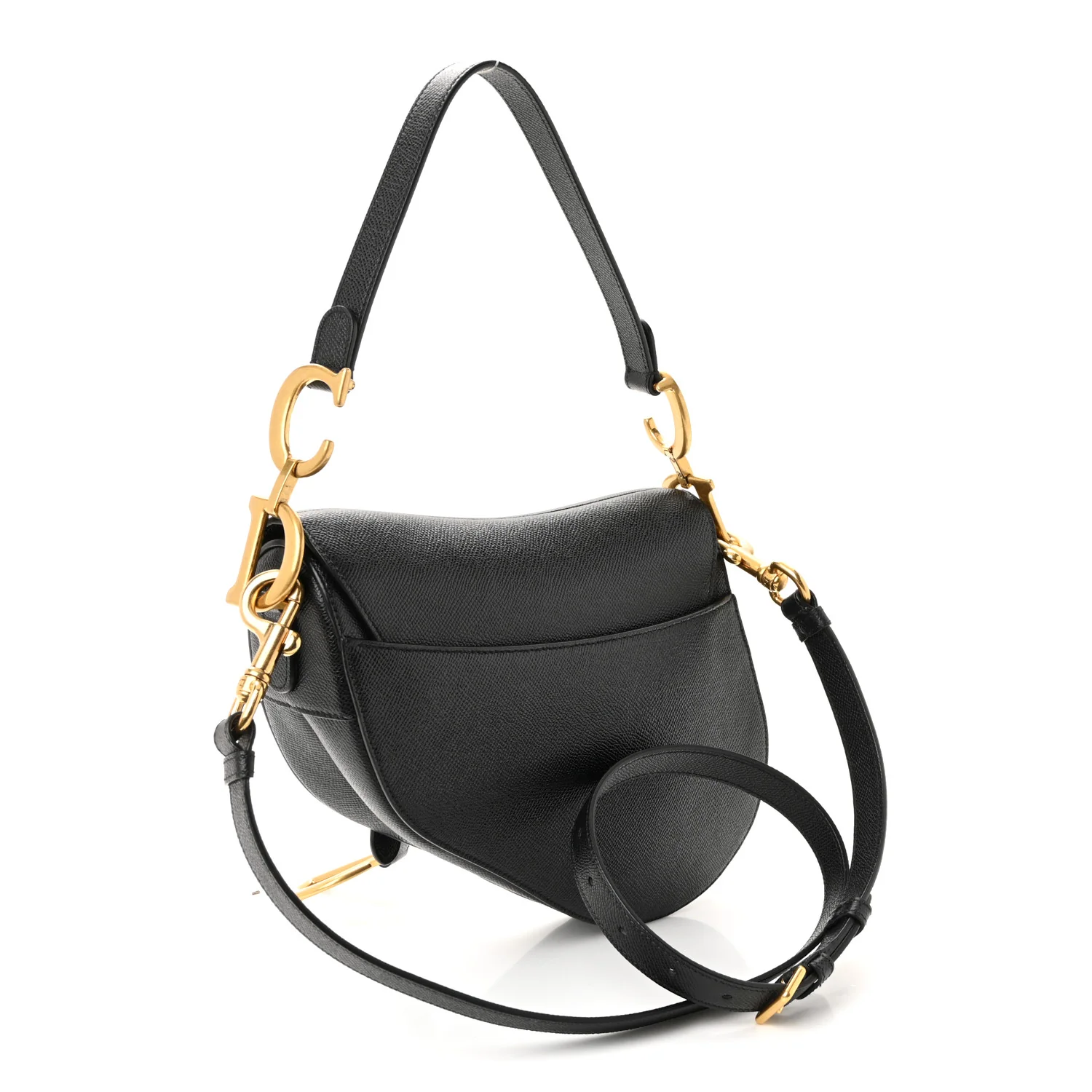 Grained Calfskin Saddle Bag With Strap Black