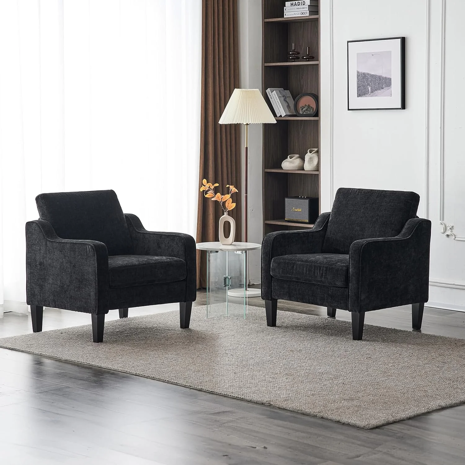 VINGLI Mid Century Modern Chenille Comfy Armchair, Creamy White
