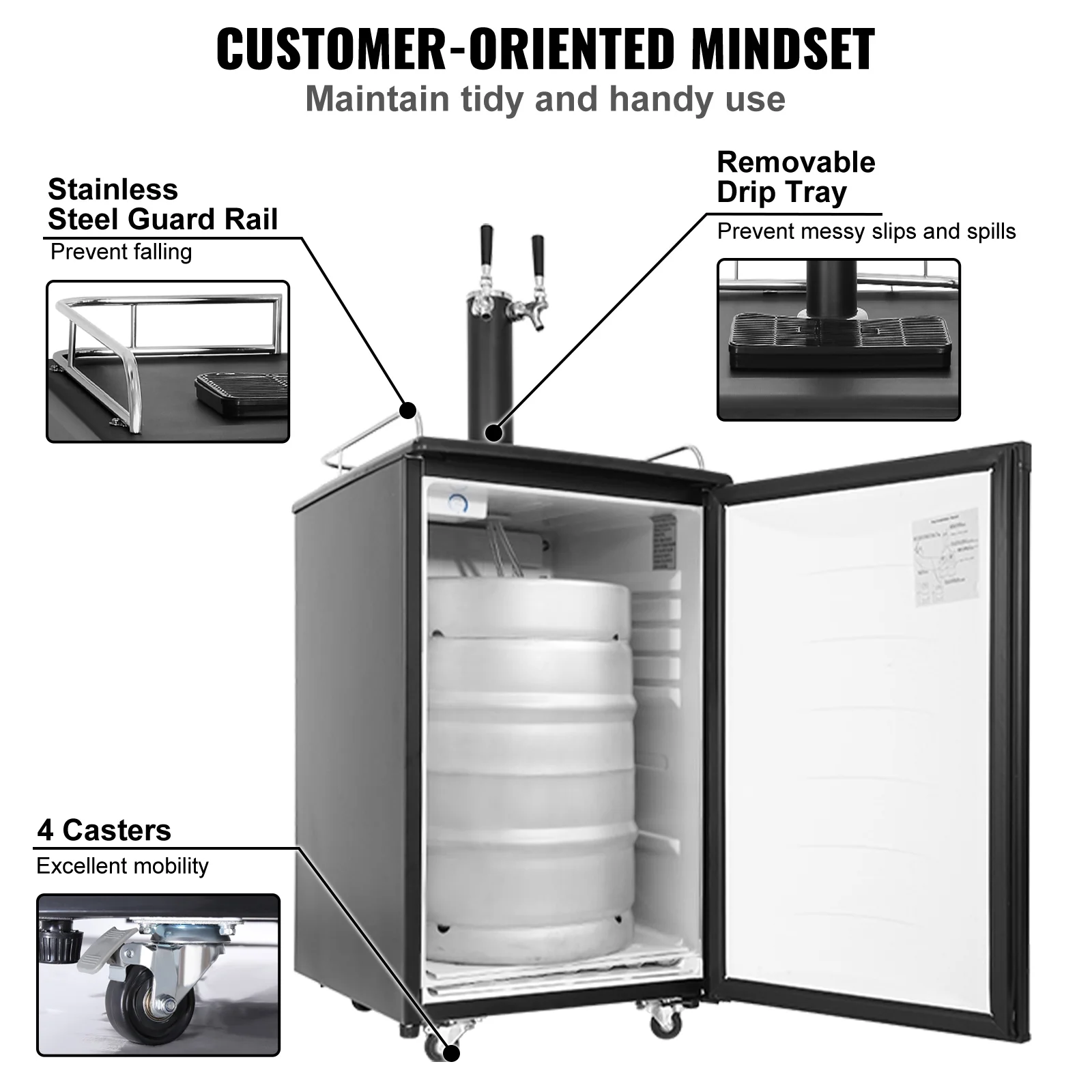 Draft Beer Dispenser Beer Kegerator Full Size Keg Refrigerator Dual Tap - Image 6
