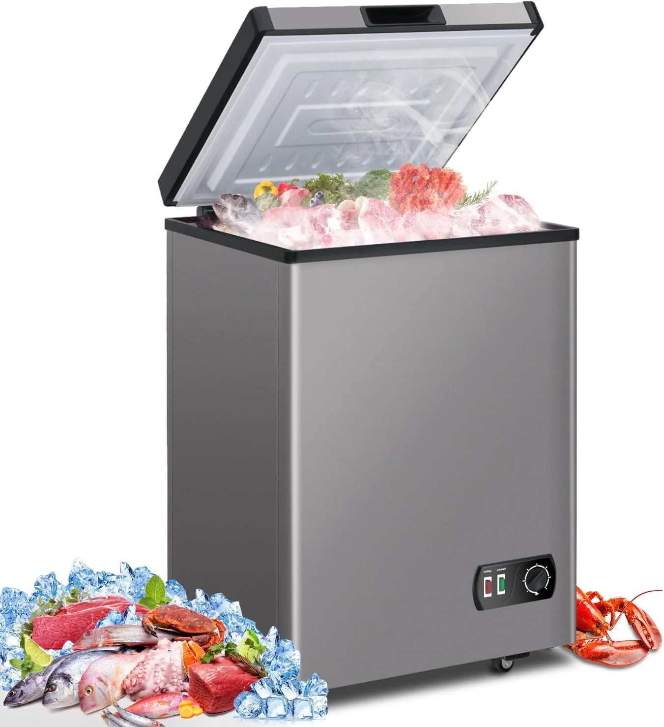 Chest Freezer, Compact Deep Freezer 7 Adjustable Temperature with Removable Basket, Top Open Door Freezer Upright for Apartment Home (3.5 cu.ft.)