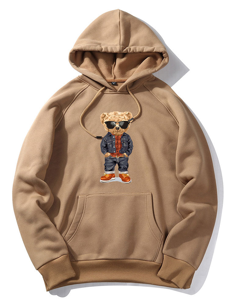 Sweat à capuche en denim imprimé ours