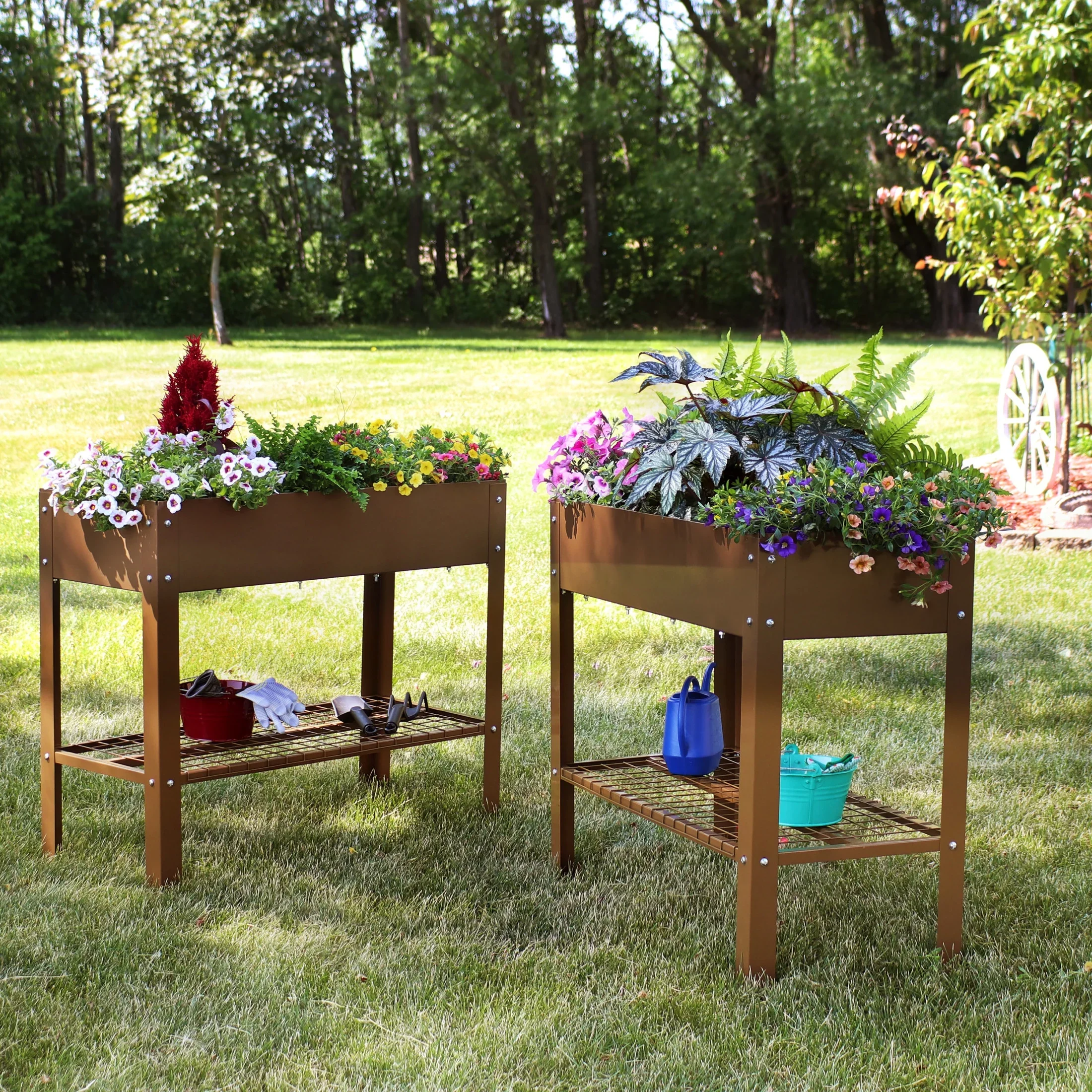 Sunnydaze 35.75 x 16 x 31.75 Black Galvanized Steel Raised Garden Bed, Set of 2