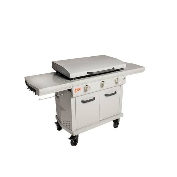 36 in  3 Burner Propane Flat Top Grill / Griddle in Chalk Finish with Enclosed Cart and Hood