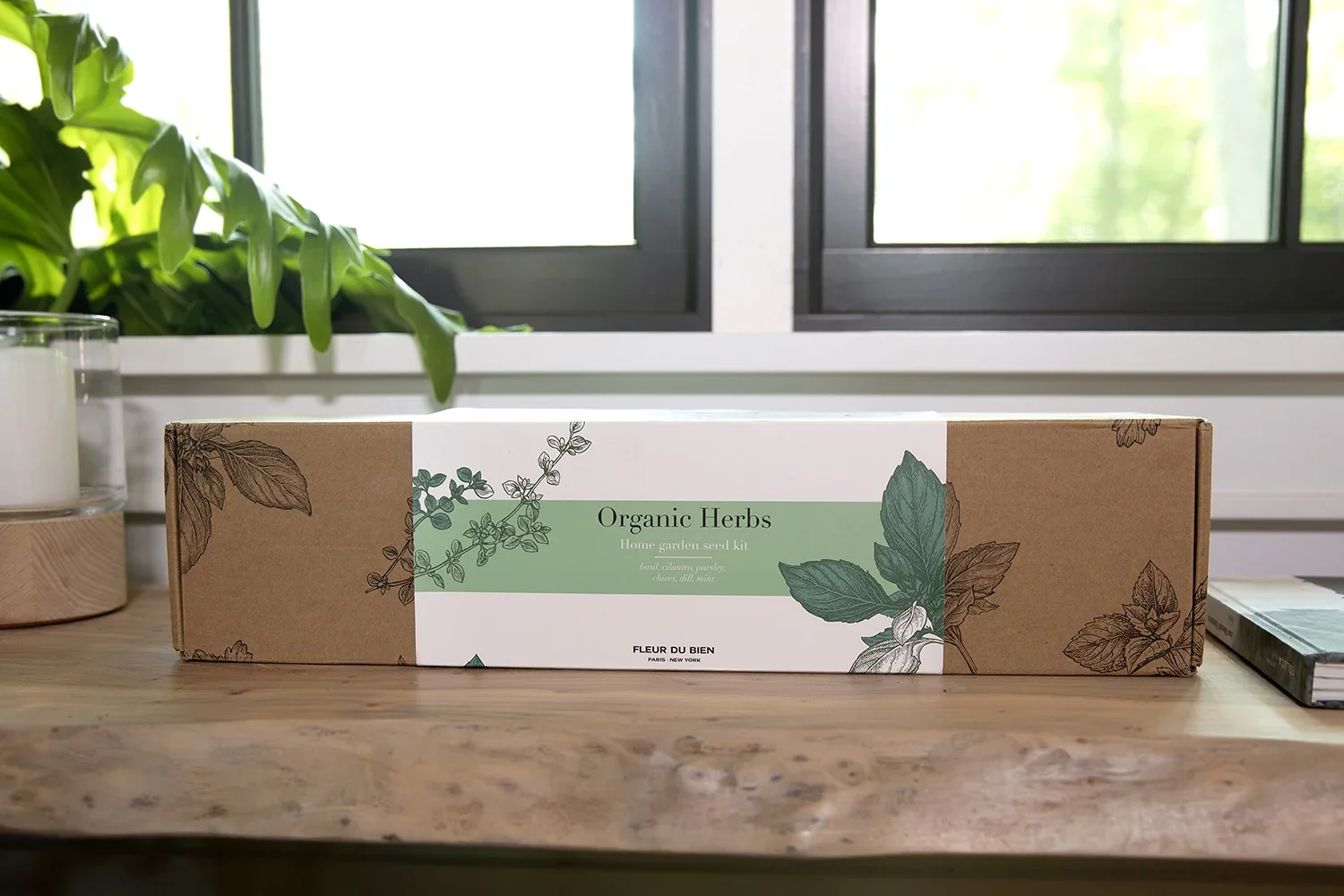 FLEUR DU BIEN Indoor Herb Garden Seed Kit + Planter, 10 Herb Seed Packs Organic : Basil Thyme Parsley Cilantro Mint Oregano other Seed, Window Gardening Set, Complete Herb Garden Kit, DIY Grow Kits