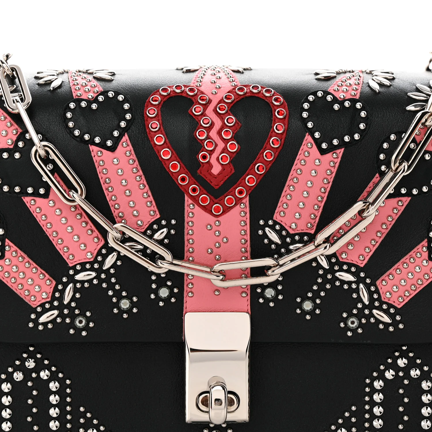 Vitello Loveblade Embellished Chain Flap Bag Black Multicolor