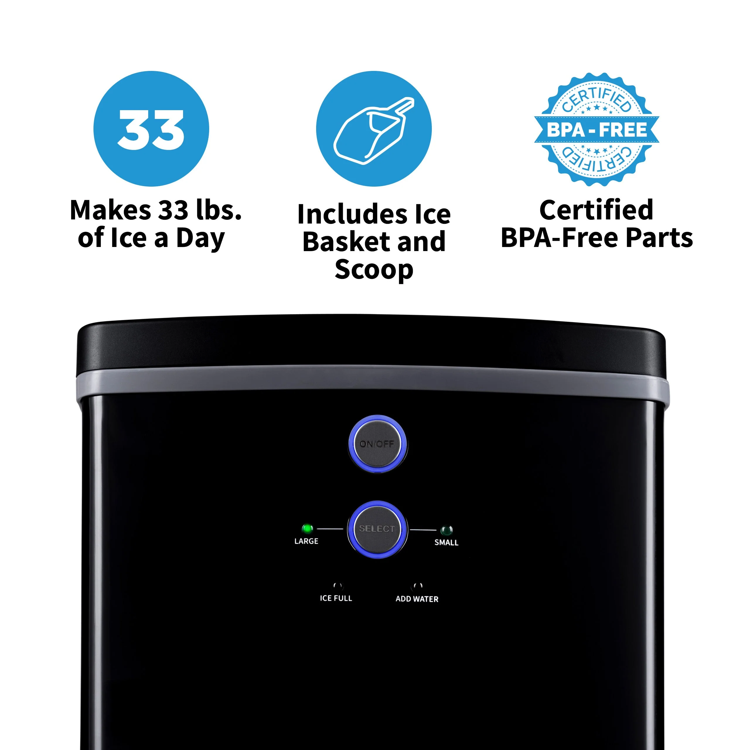 Newair Countertop Ice Maker. Bullet Ice, 33 lbs/day - Black