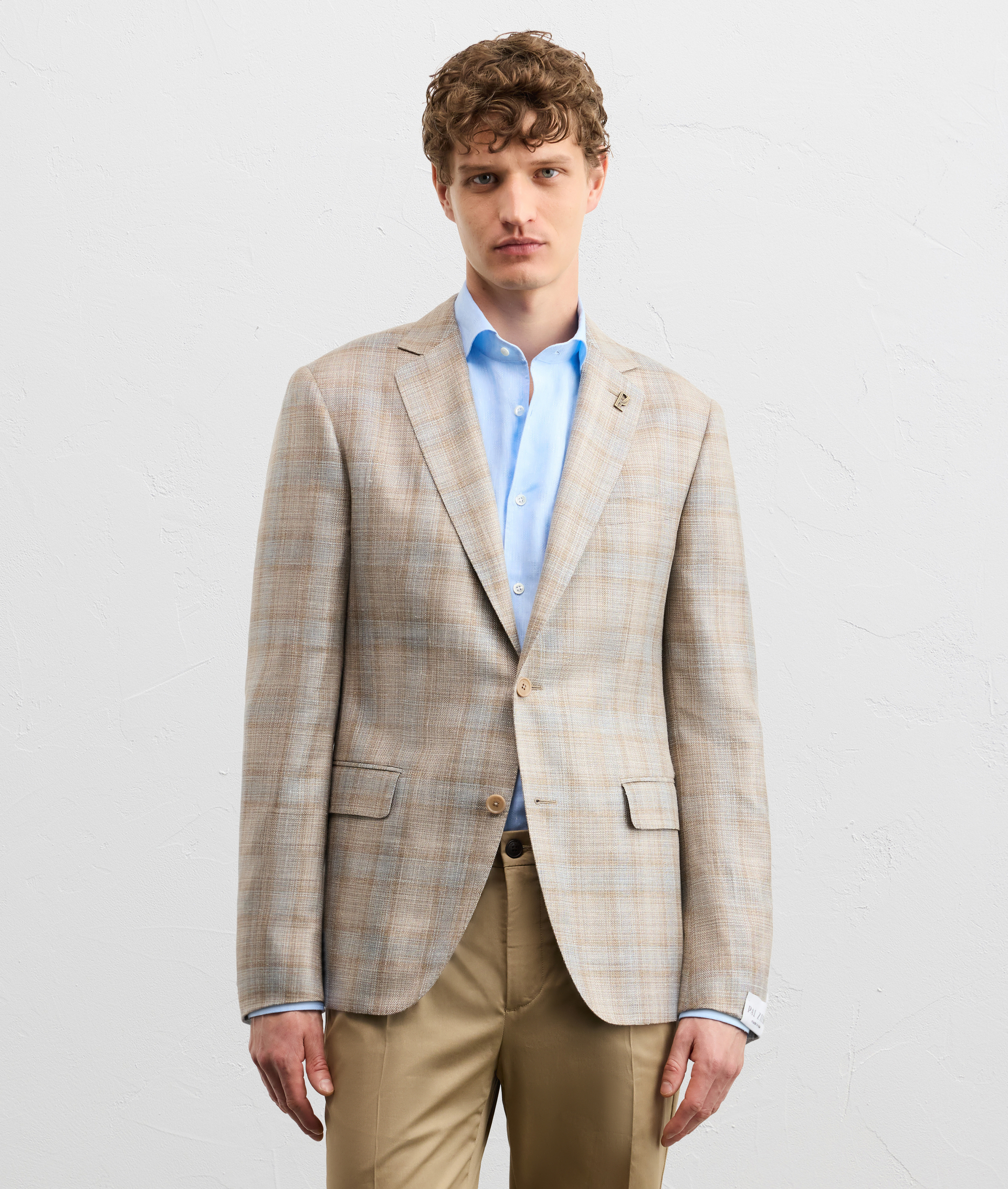 VICENZA LINE HALF-LINED JACKET IN LIGHT BROWN WOOL, SILK AND MOULINÃ© LINEN
