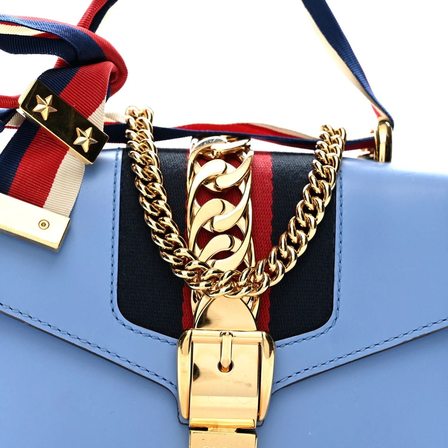 Calfskin Mini Sylvie Chain Shoulder Bag Clear Sky Blue