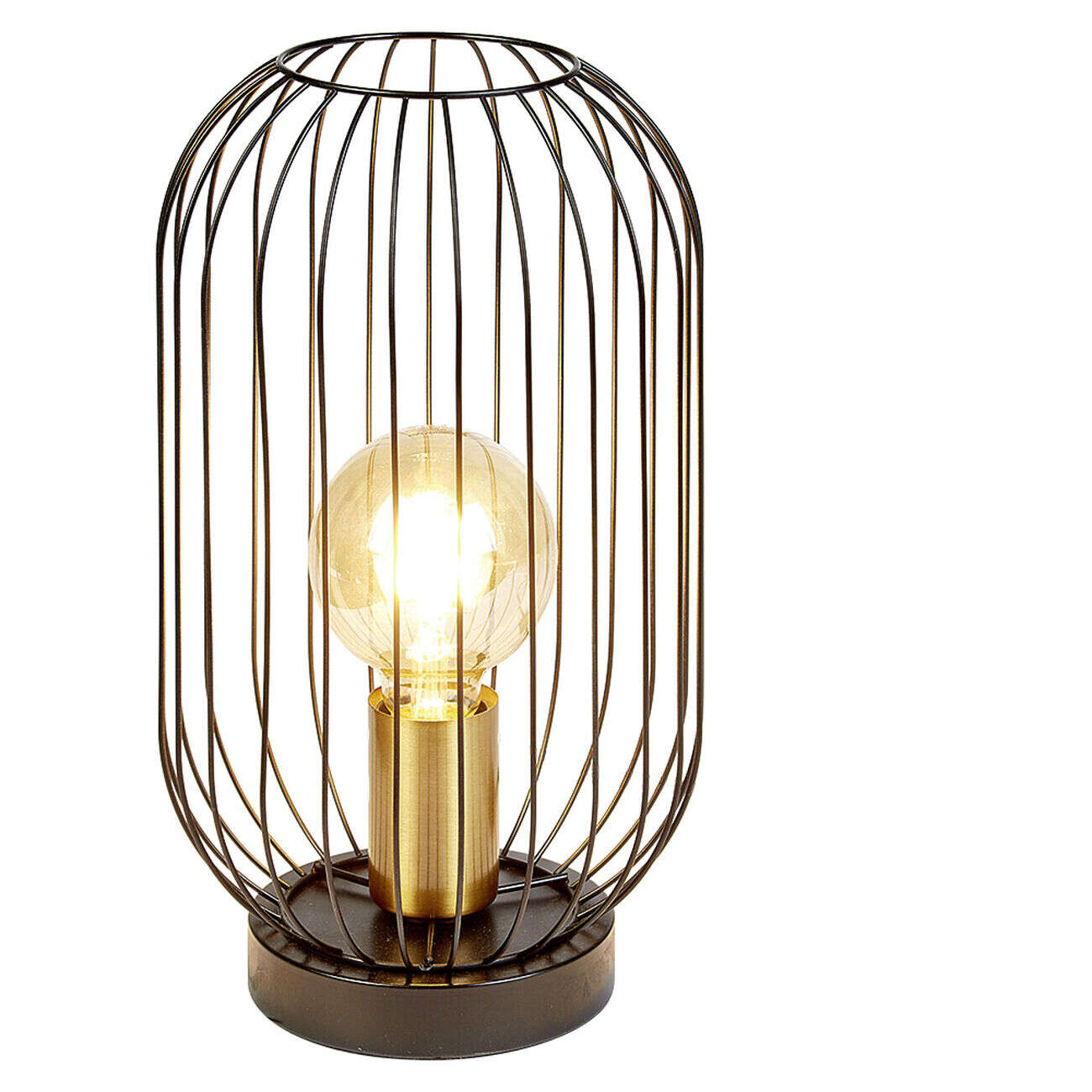 Lampe de chevet avec abat jour filaire en métal noir et douille dorée