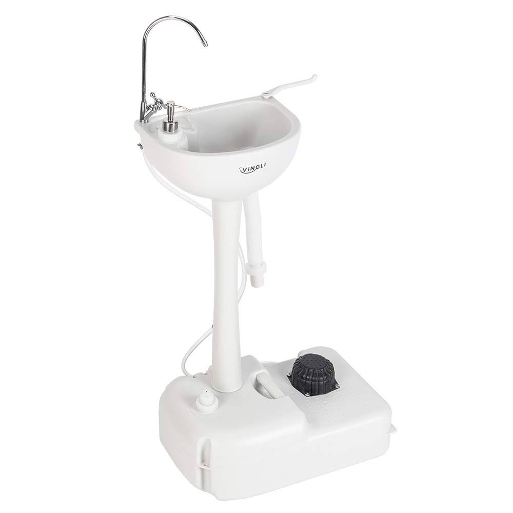 VINGLI Upgraded Portable Sink| Rolling Hand Wash Basin Stand with Towel Holder & Soap Dispenser & Wheels, Perfect for Garden/Cam, Wash