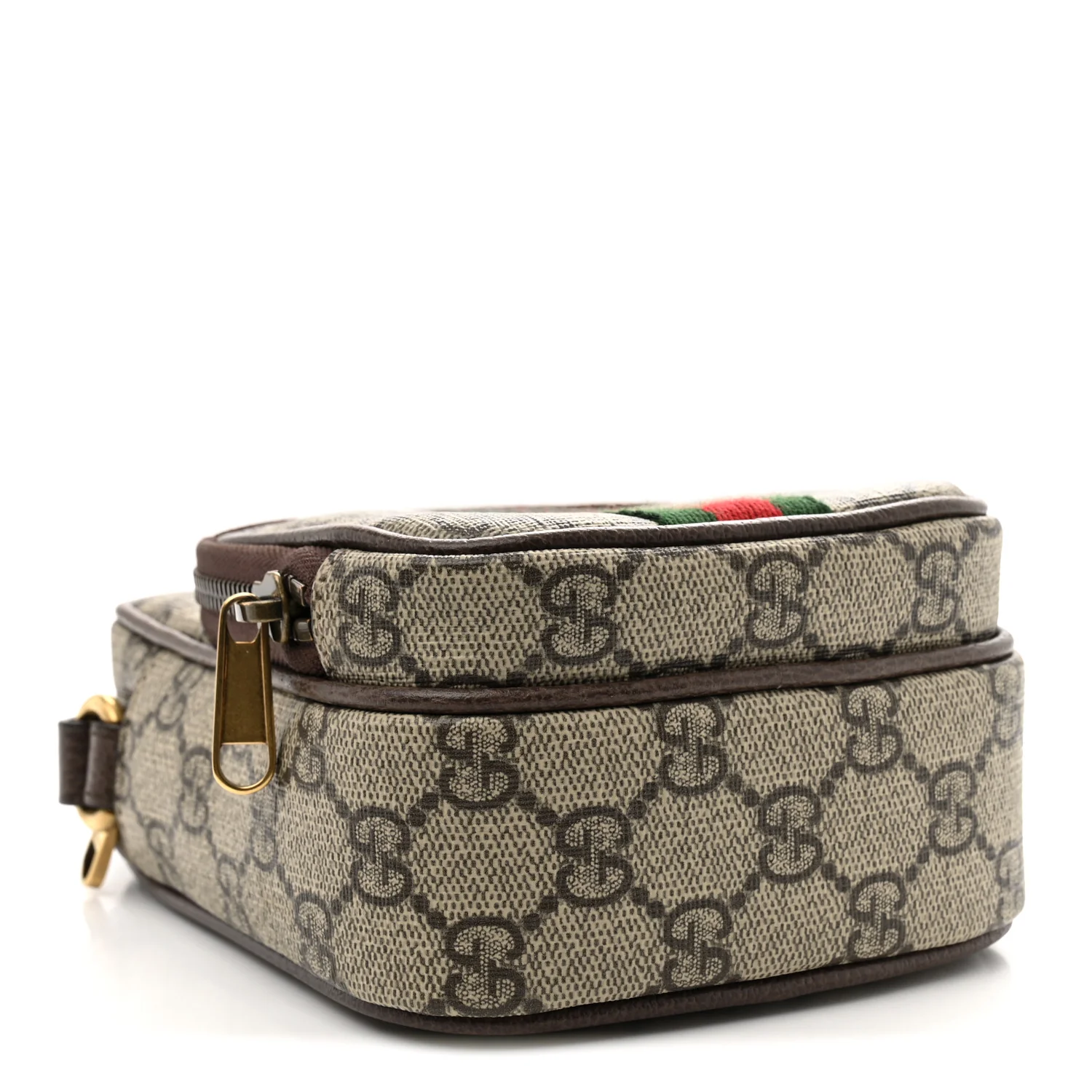 GG Supreme Monogram Web Mini Ophidia Double Zip Messenger Bag Beige New Acero