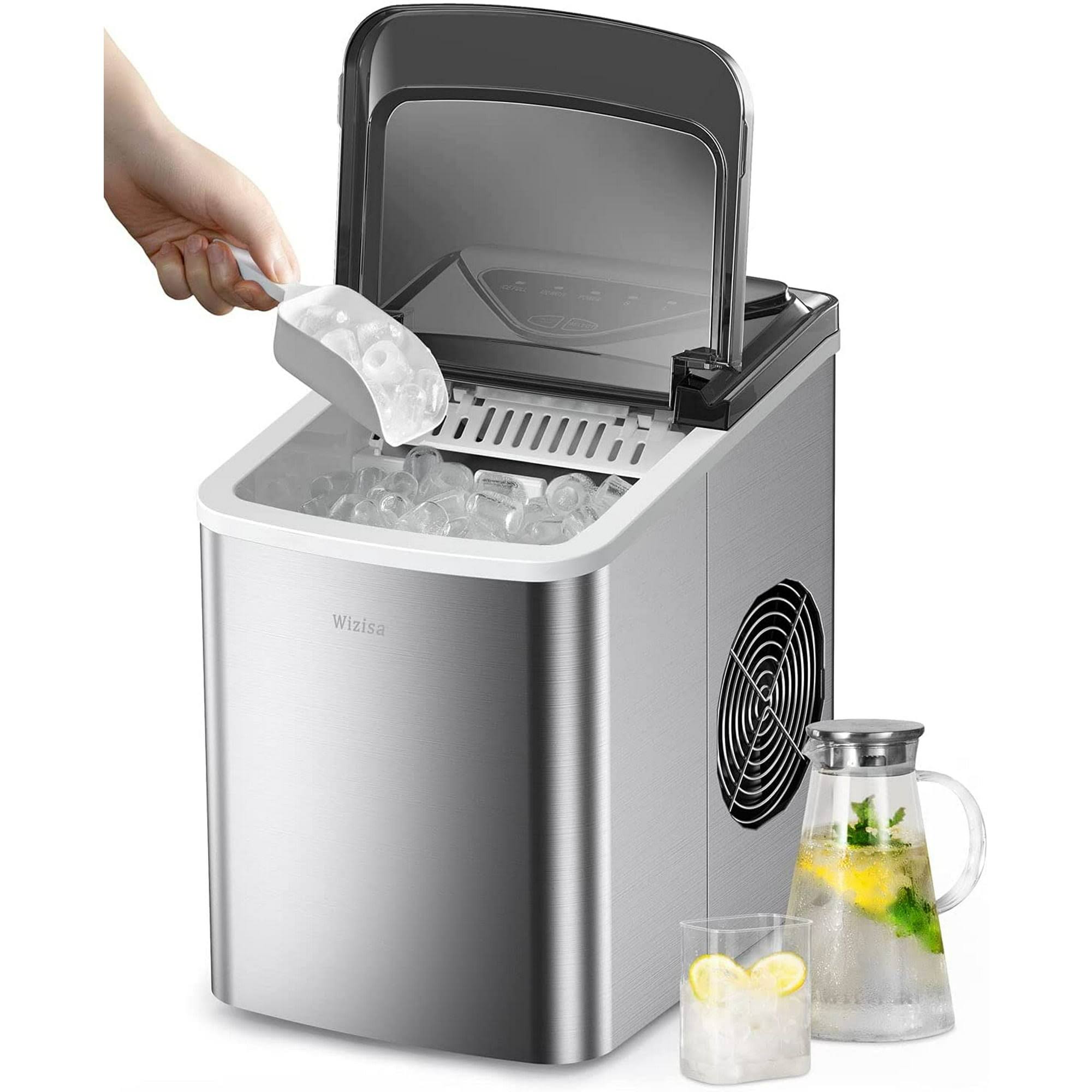 WY 26 lb Countertop Ice Maker with Self-Cleaning Silver