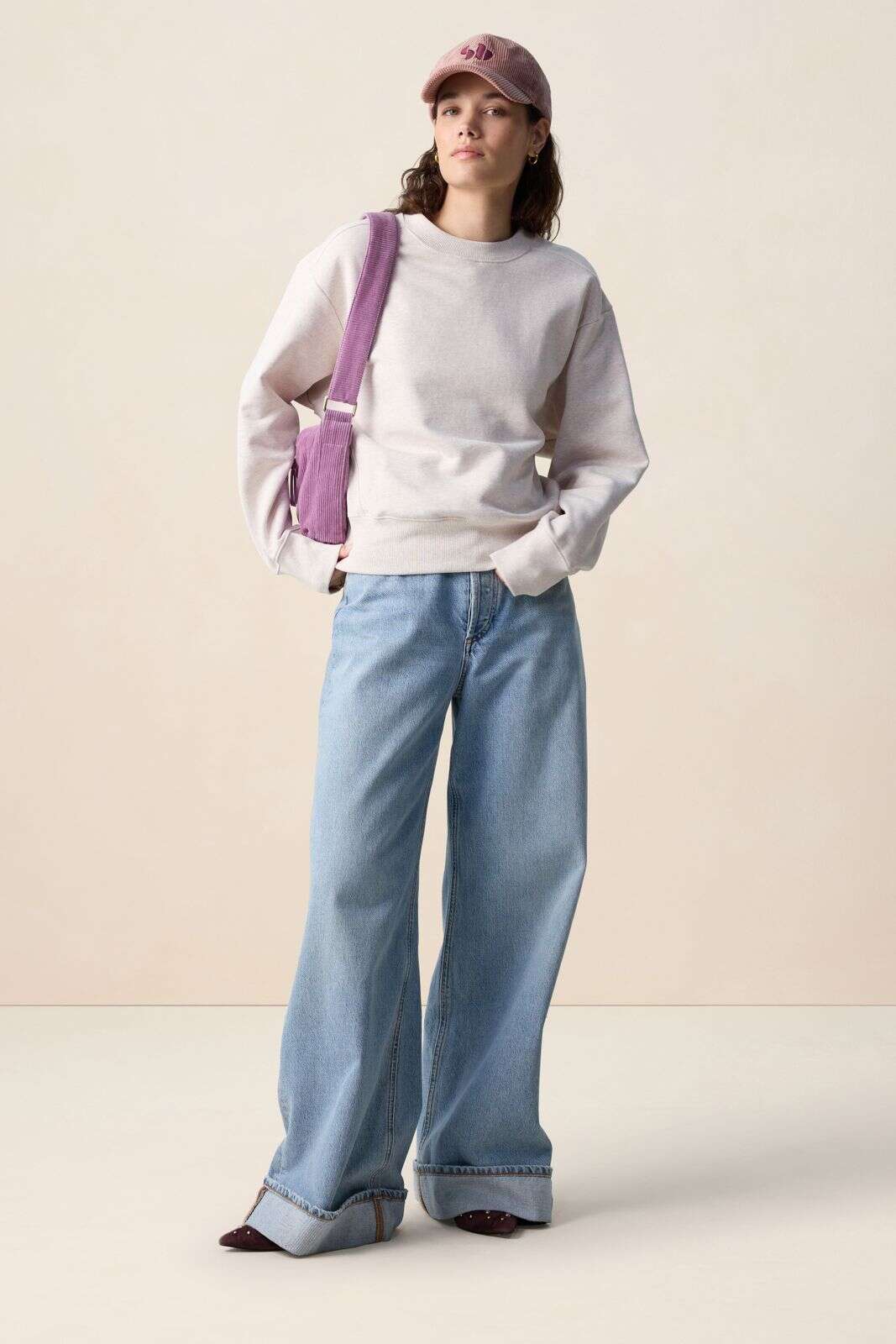 Paarse corduroy crossbodytas