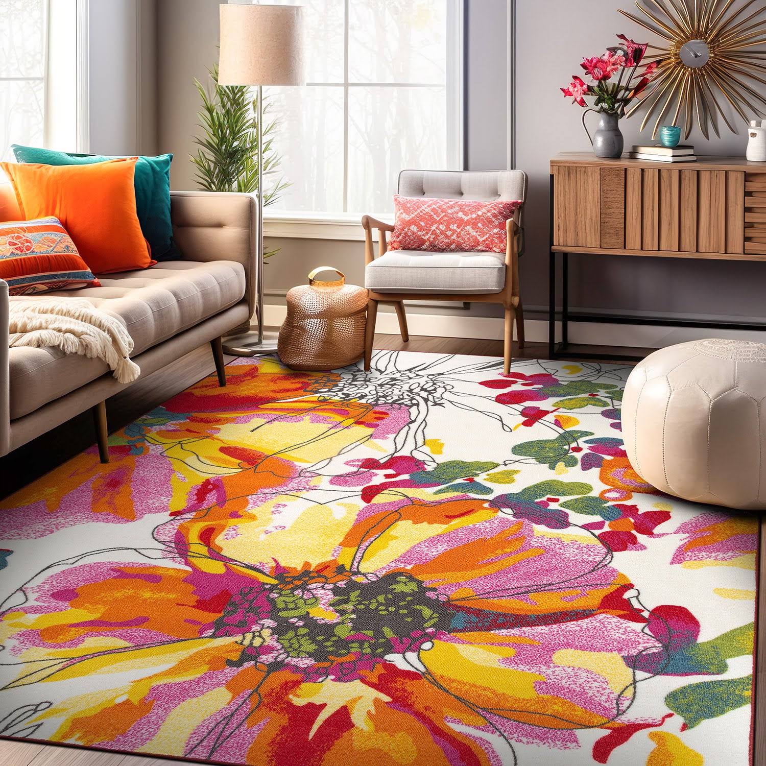 Modern Bright Flowers Non-Slip Area Rug Multi - 6'6