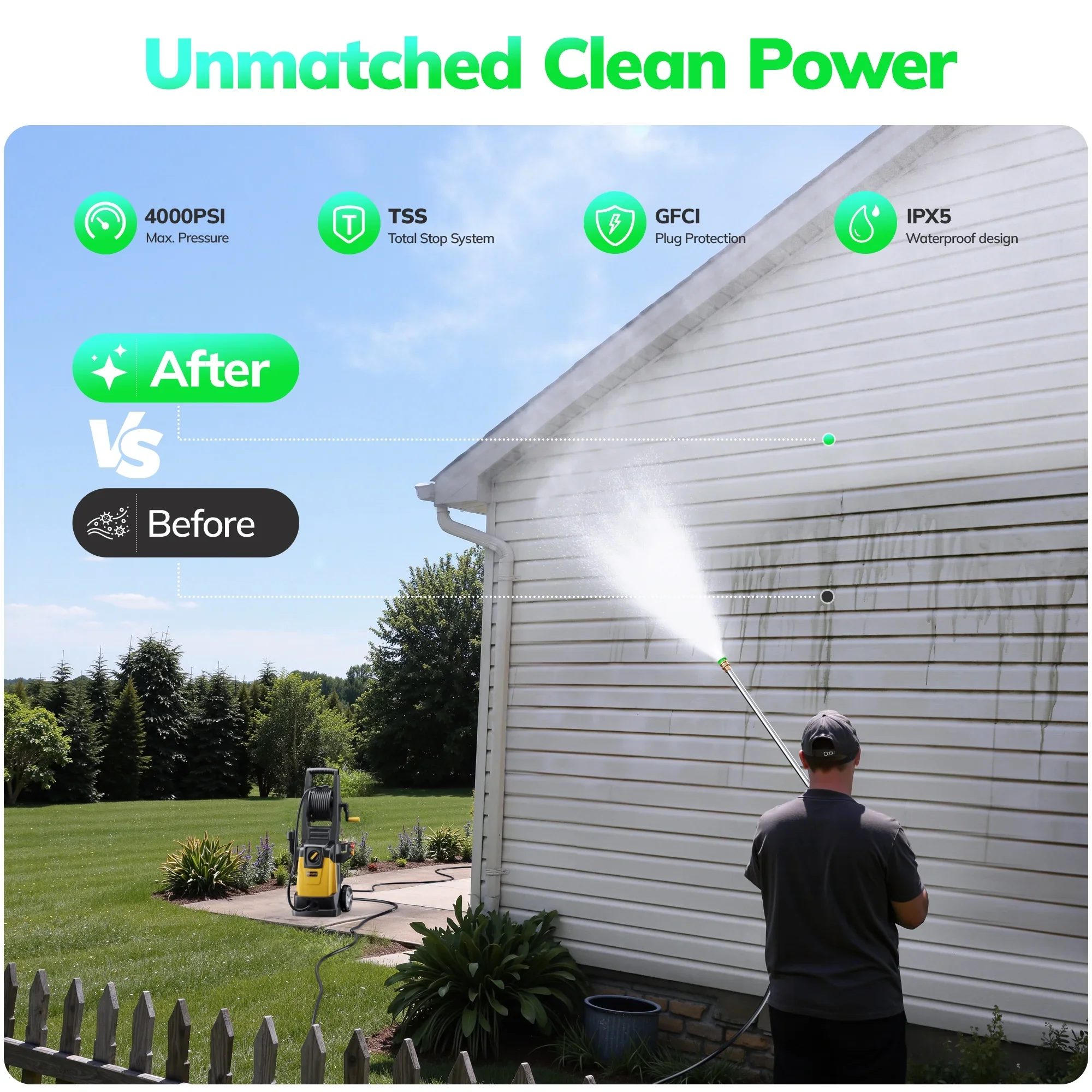 VECUKTY Electric Pressure Washer,4000 PSI Max 2.8 GPM Power Washer with 35FT Cord,20FT Hose,5 Quick Nozzles,Foam Cannon for Car Garden Patio