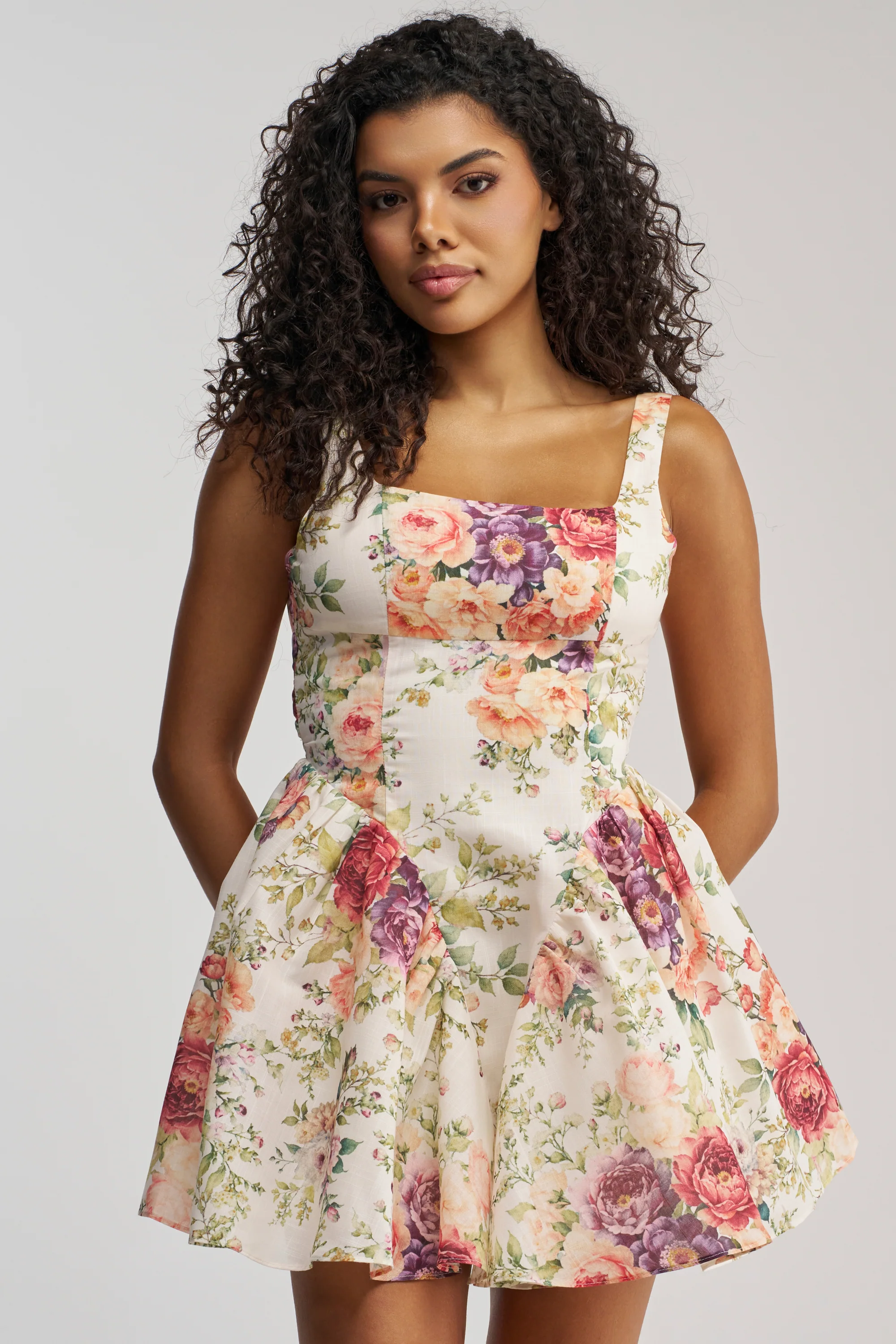 SOCIAL HOUR FLORAL MINI DRESS IN IVORY - Akira Store