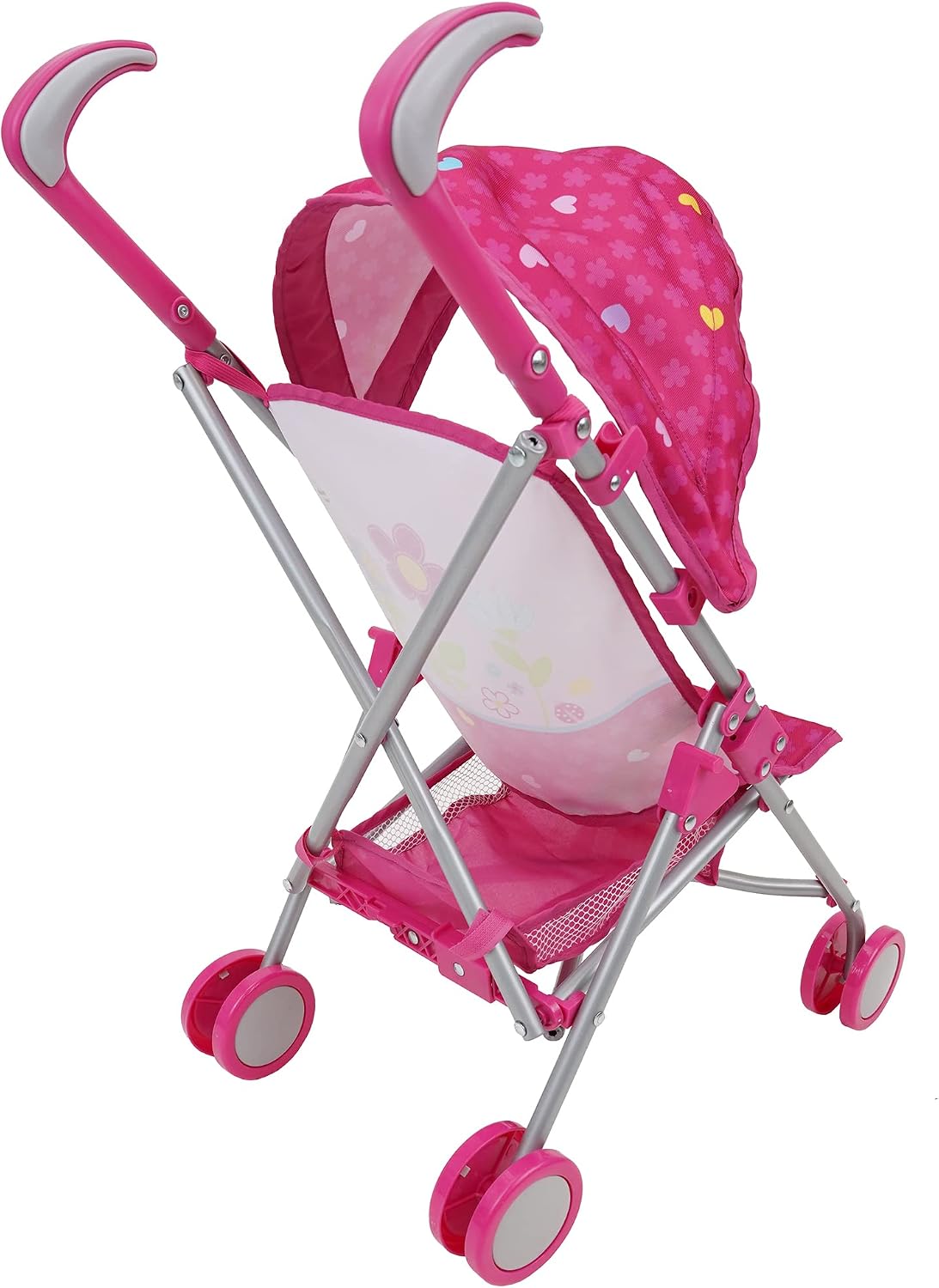 509 Crew Garden Doll Stroller - Kids Pretend Play, Retractable Canopy, Baby Doll Safety Harness, Storage Basket, Foldable for Easy Storage, Fits Dolls up to 24