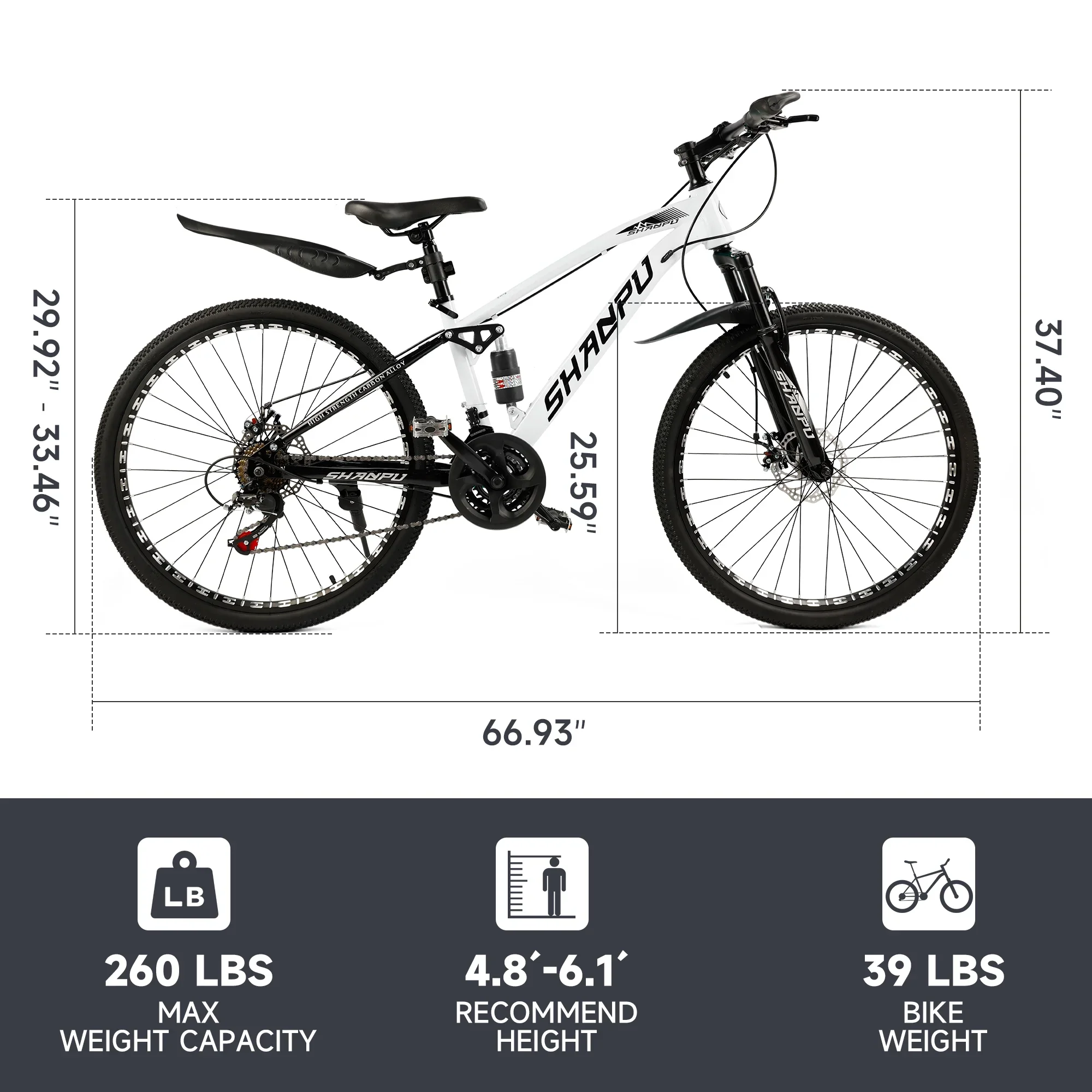 ARTUDATECH 26 Inch Wheel Full Suspension Mens Mountain Bike, Shimano 21 Speed,  Dual Disc Brake Bike for Men Womens Adult Bicycle With Bike Lock And Air Pump, orange