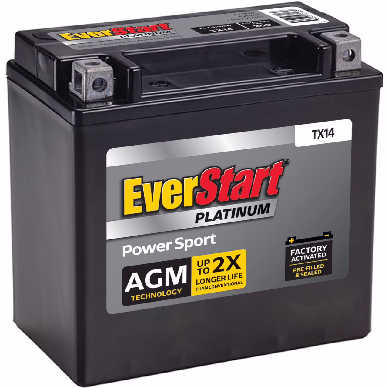 Platinum BOXED AGM Power Sport Battery, Group Size TX14 12 Volt, 200 CCA