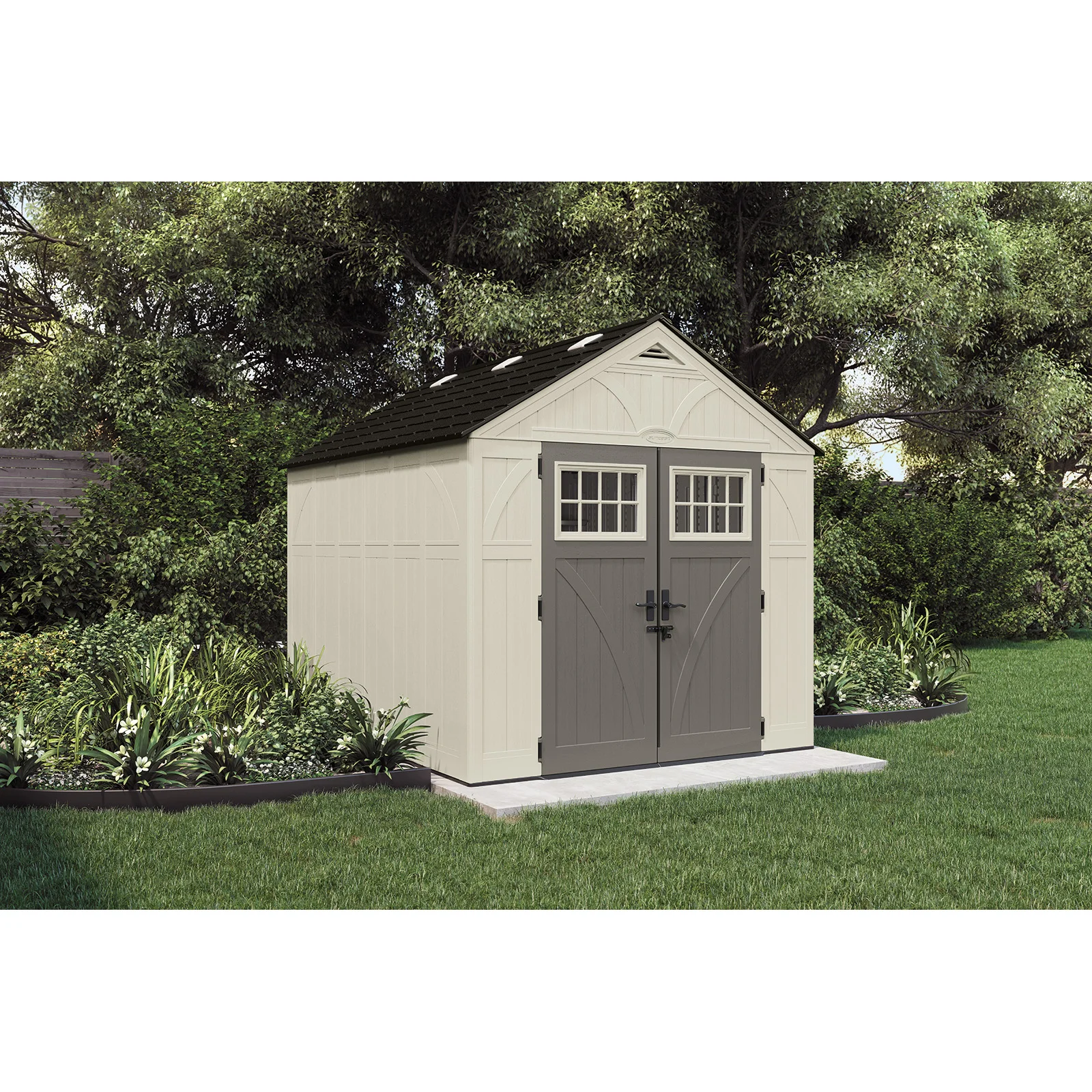 Abri de jardin Suncast Outdoor Vanilla en résine, 2,4 m de largeur x 3 m de profondeur