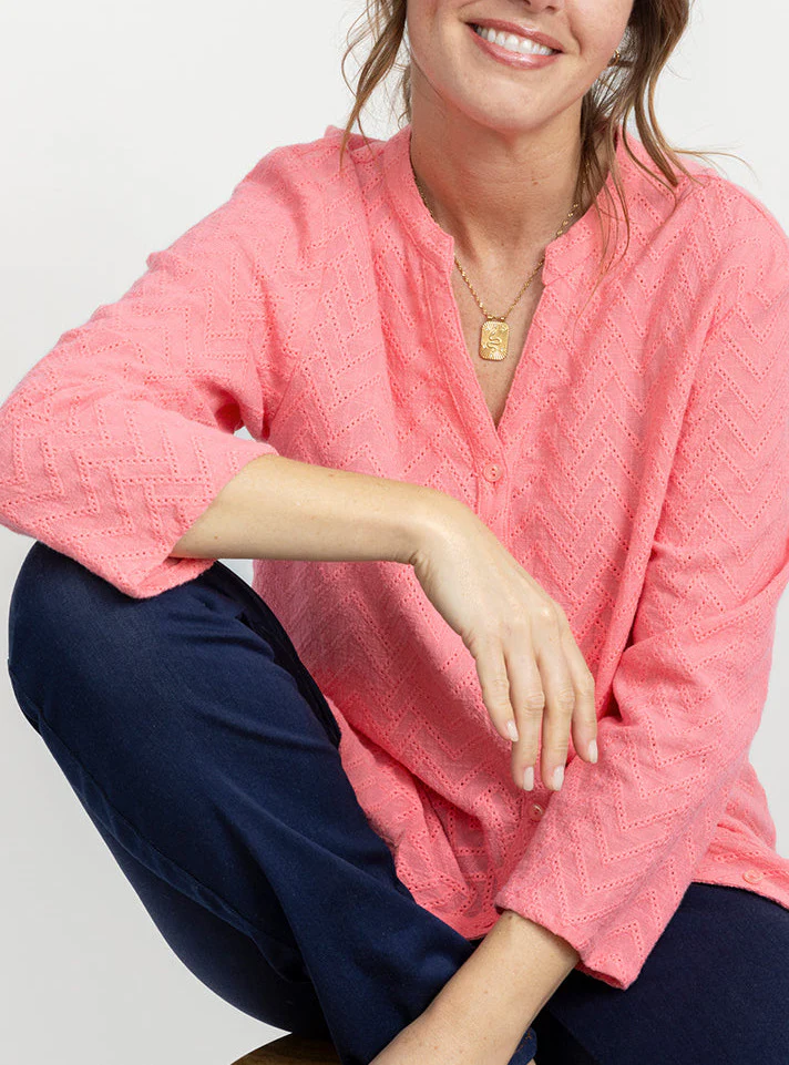 Chemisier femme en coton rose corail
