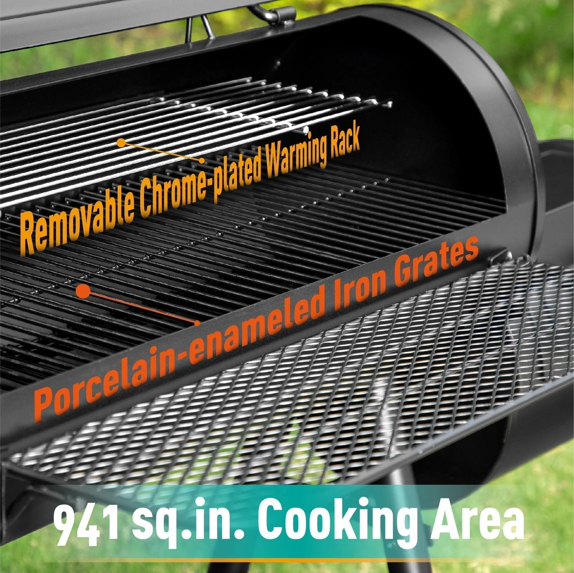 Barbecue à charbon de bois surdimensionné de 941 po² avec fumoir décalé, noir