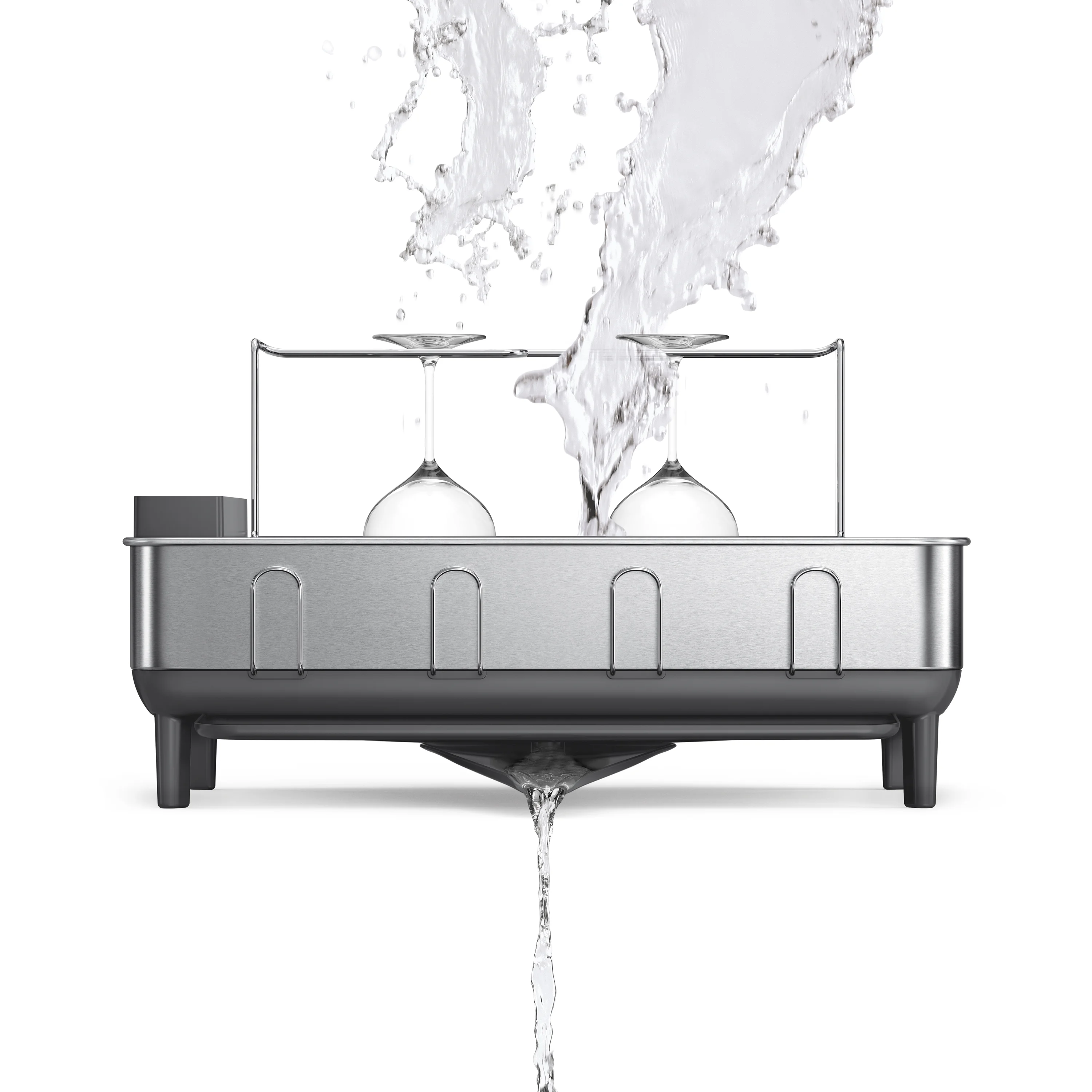 Simplehuman Kitchen Dish Drying Rack, Fingerprint - Proof Stainless Steel Frame, Grey Plastic