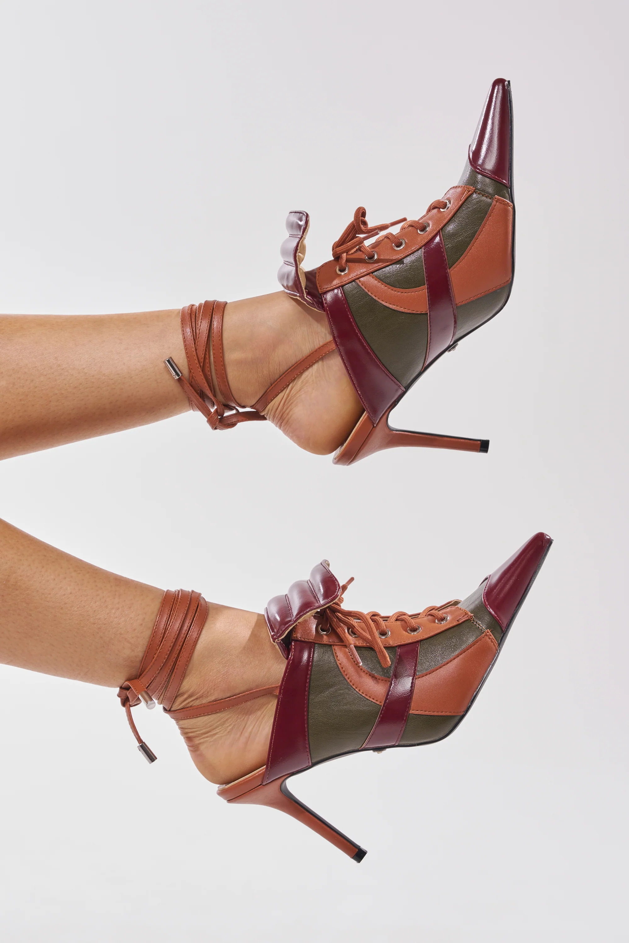 AZALEA WANG AMBRE OLIVE COLORBLOCK MULTI MULE LACE UP STILETTO PUMP - Akira Store