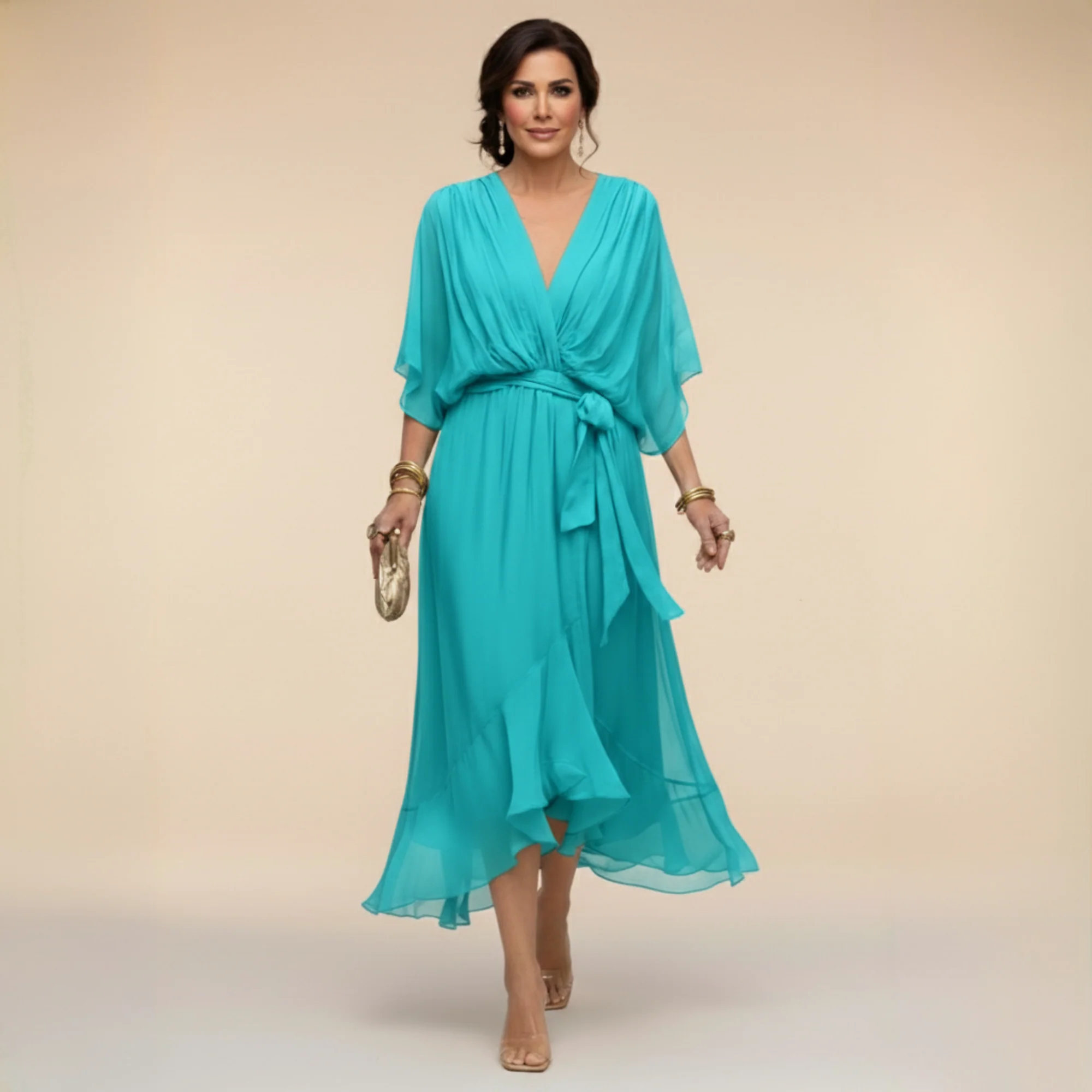 MARTA™ | ROBE EN CHIFFON AVEC DÉCOLLETÉ EN V