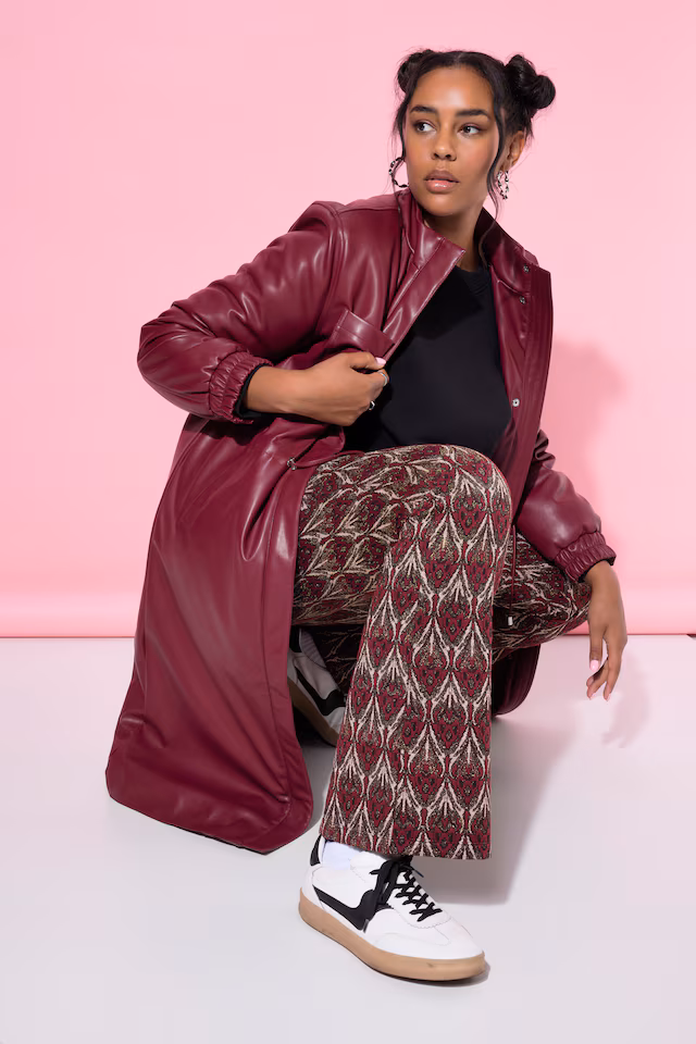 Long Faux Leather Drawstring Waist Coat