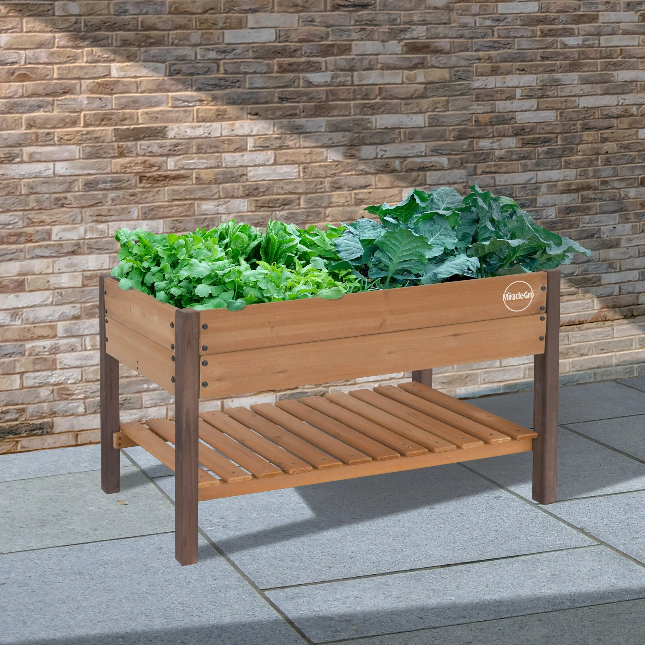 Miracle-Gro Wood 2 x 4 ft. Raised Garden Planter with Shelf