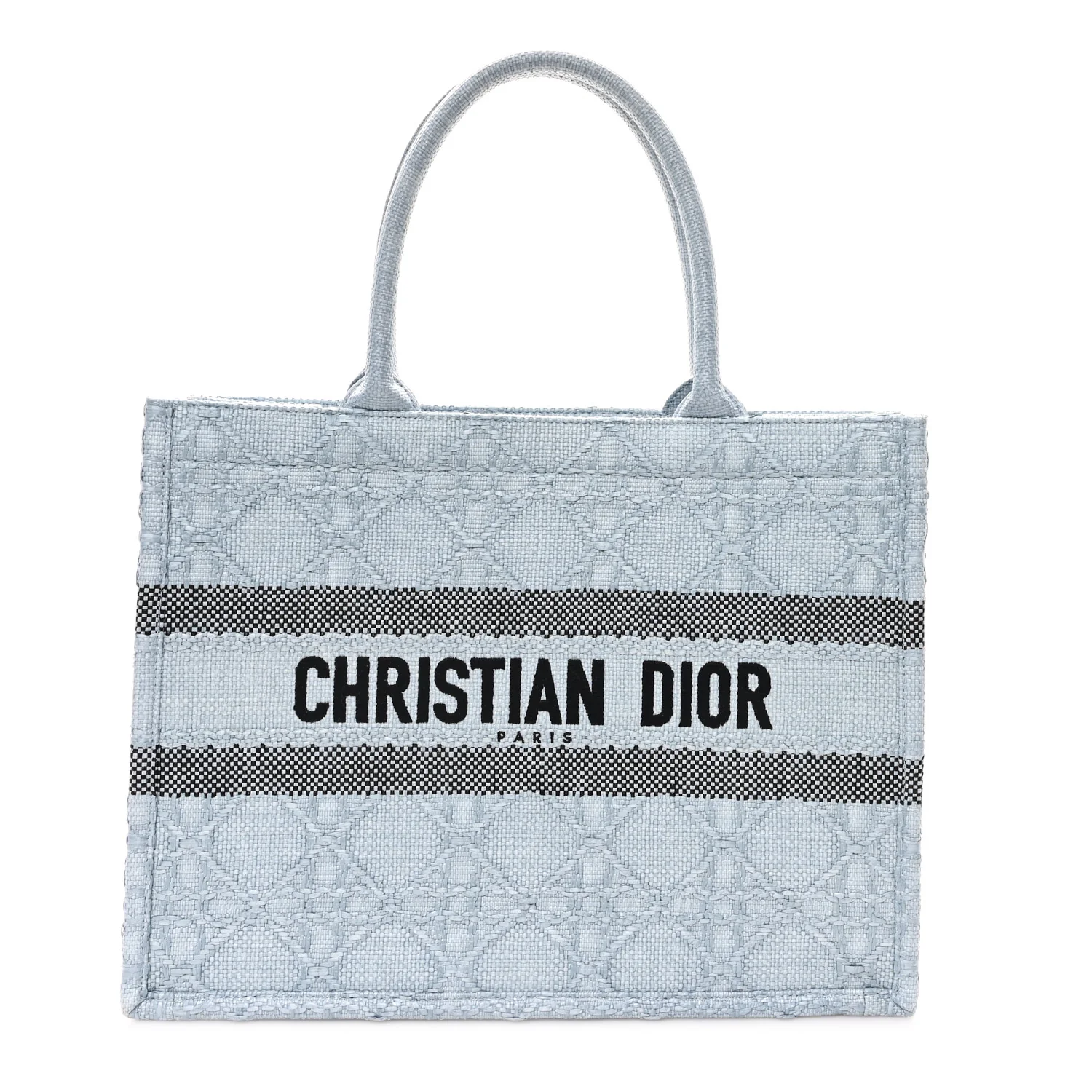 Raffia Cannage Medium Book Tote Blue