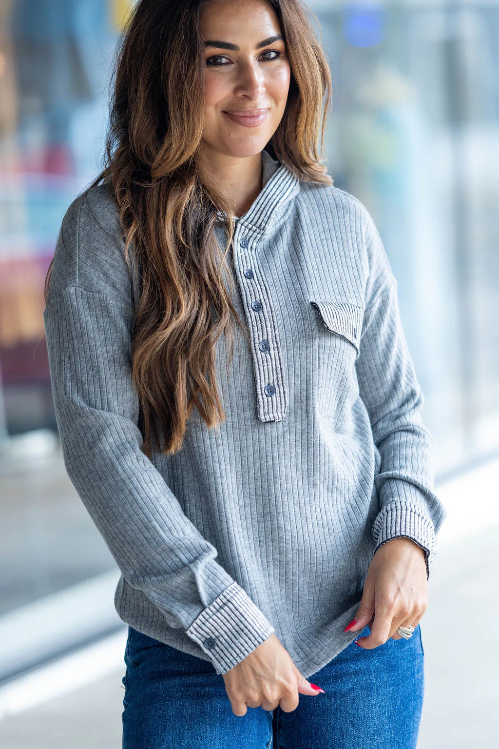 Contrasting Ribbed Trim Hooded Sweatshirt