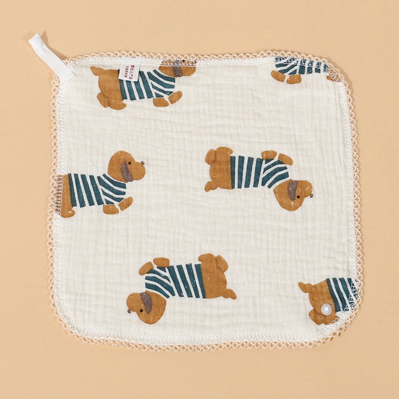Cartoon Printed Baby Muslin Square Towel Foldable Triangle Bib 4-Layer Absorbent 0-5s Cute