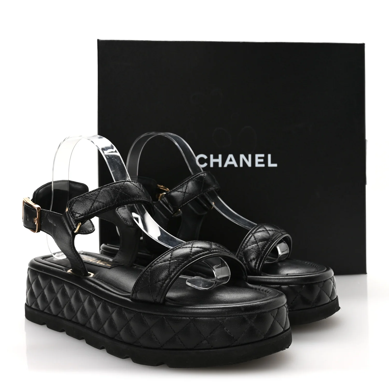 Lambskin Quilted Platform Sandals 38 Black