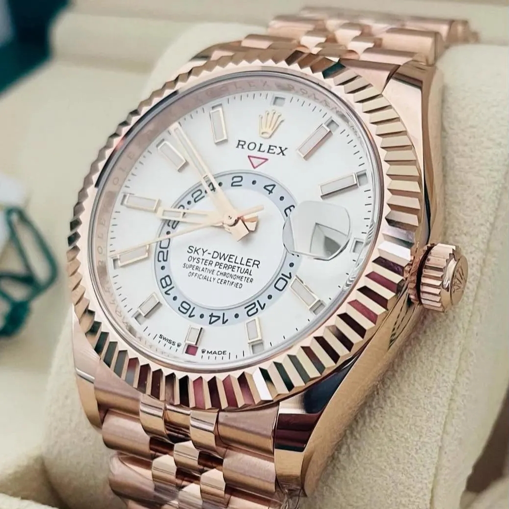 [Super Clone]RLX  Sky-Dweller 42mm Rose Gold White Dial Jubilee - 336935